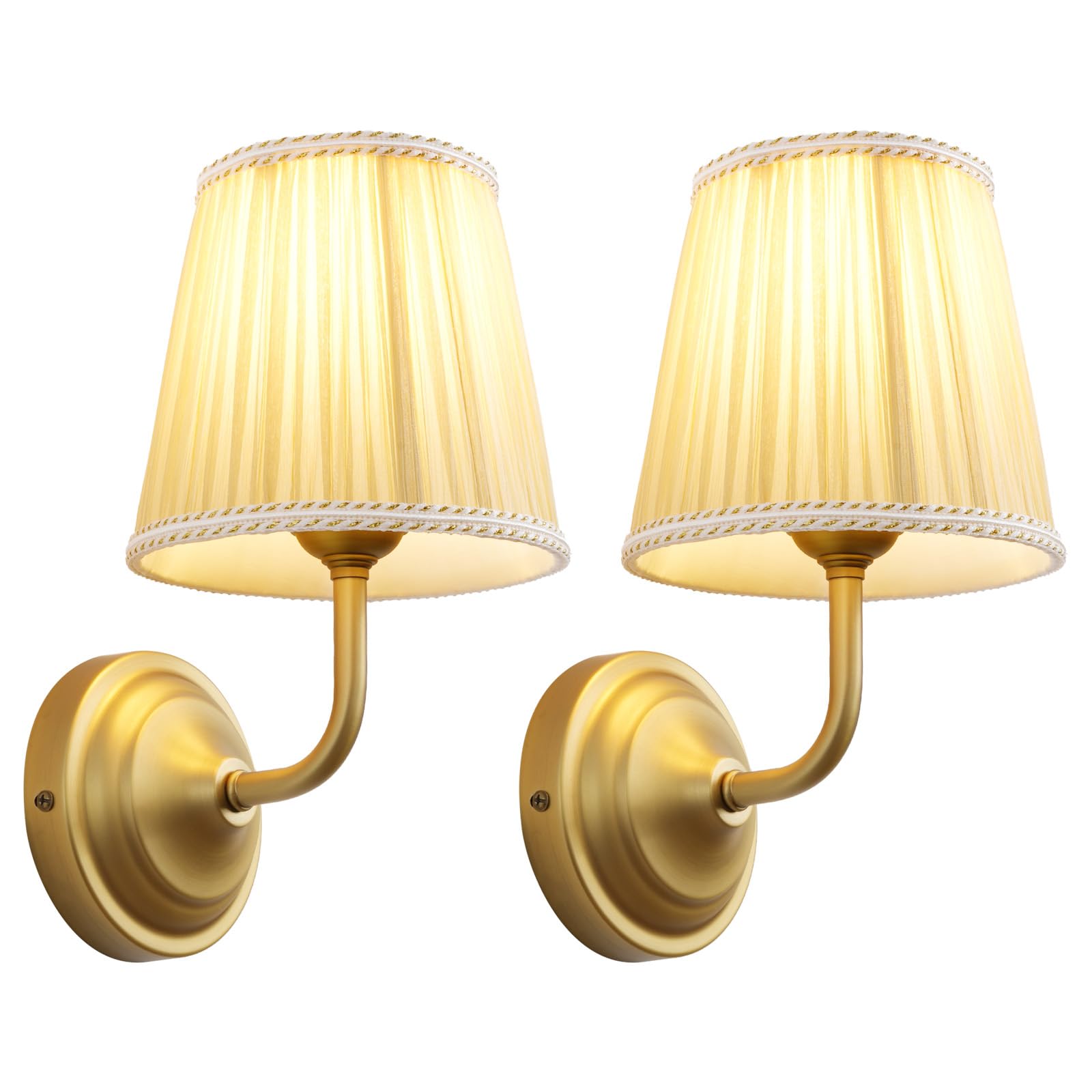 SongCiLT Vintage Fabric Wall Sconces Set of Two with Pleated Cloth Shades, Industrial Hardwired Wall Lamp Fixtures, Bathroom Sco