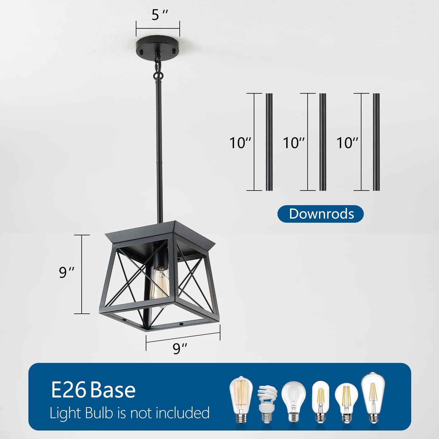 Huixute Black Farmhouse Pendant Lights, Industrial Kitchen Island Lighting, Rectangle Linear Cage Chandeliers For Kitchen, Dinin