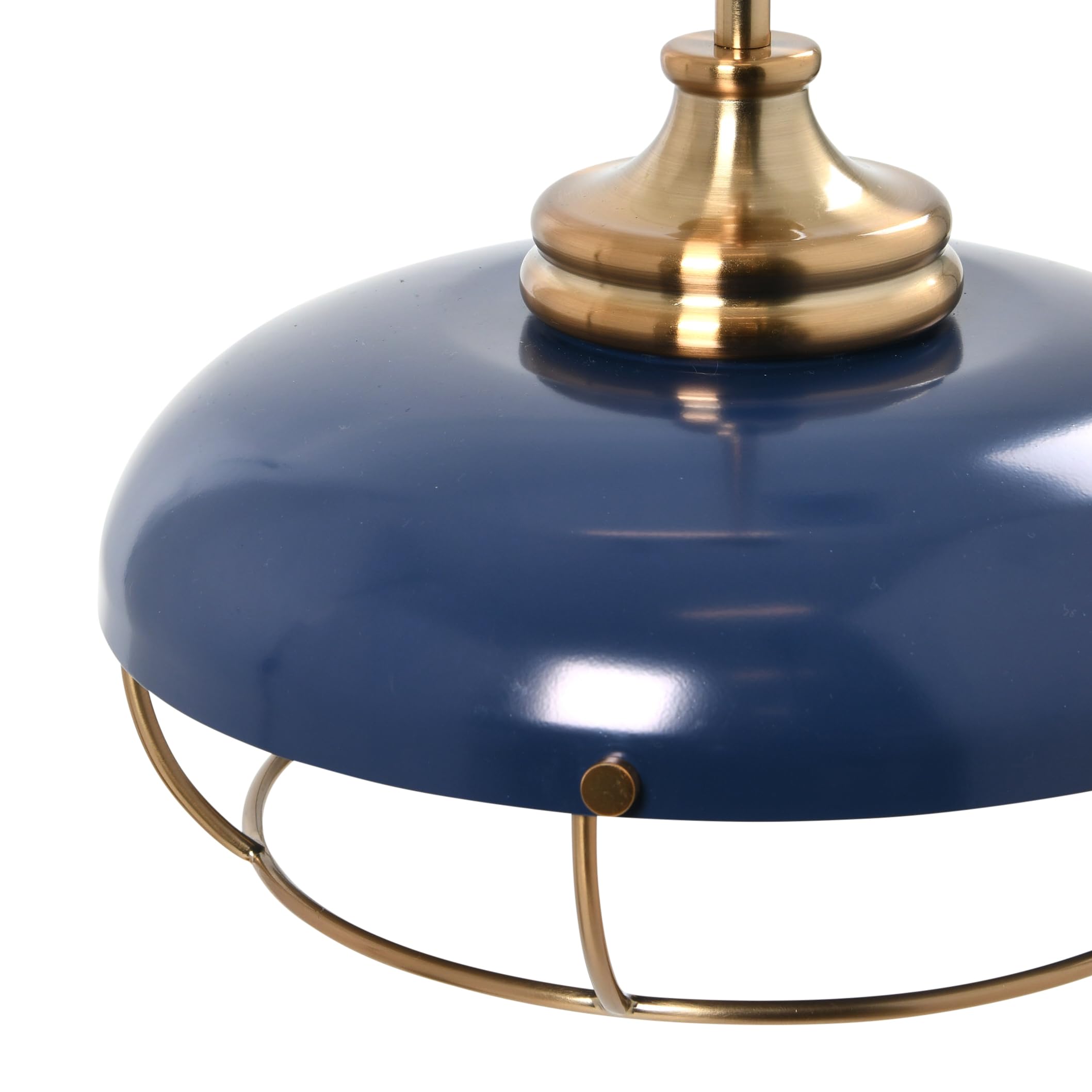 Robert Stevenson Lighting Presley - Caged Dome Metal Ceiling Light, Brushed Brass And Navy Blue