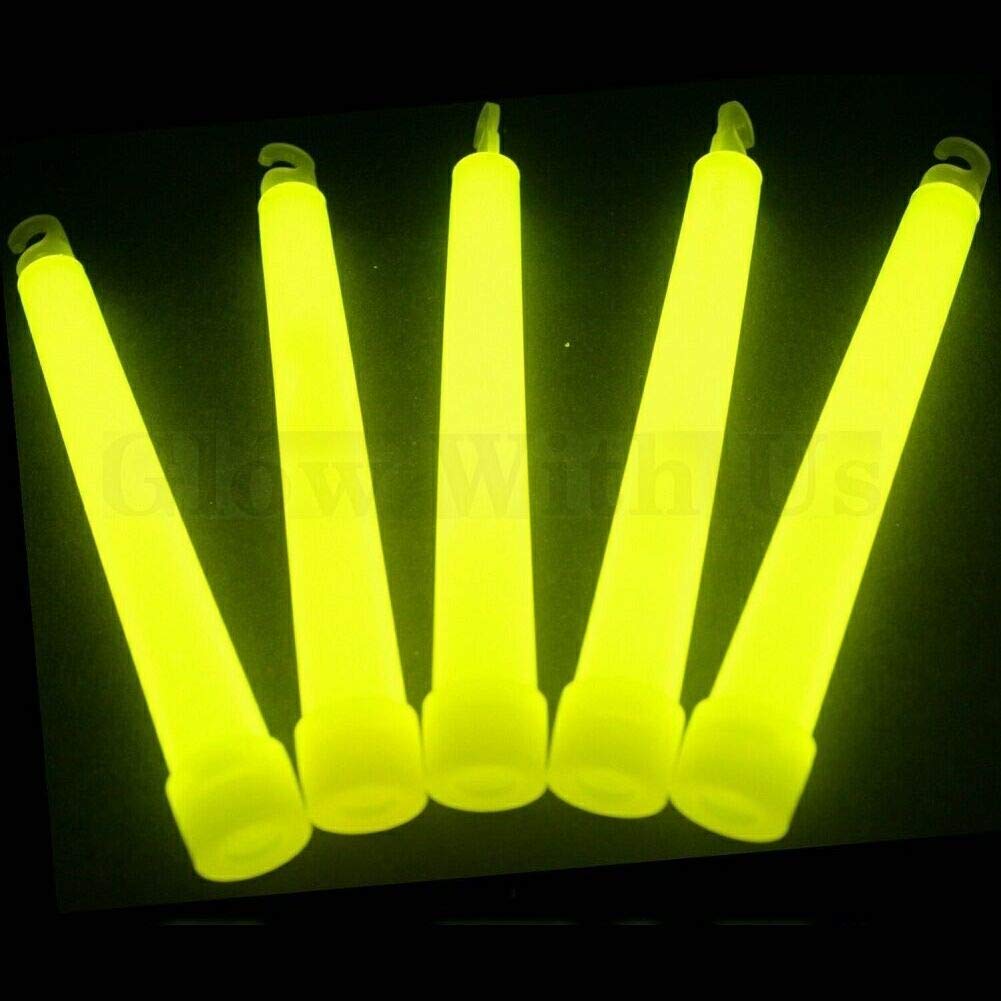 Glow Sticks Bulk Wholesale, 25 6” Industrial Grade Yellow Light Sticks. Bright Color, Glow 12-14 Hrs, Safety Glow Stick With 3-Year Shelf Life, Glowwithus Brand