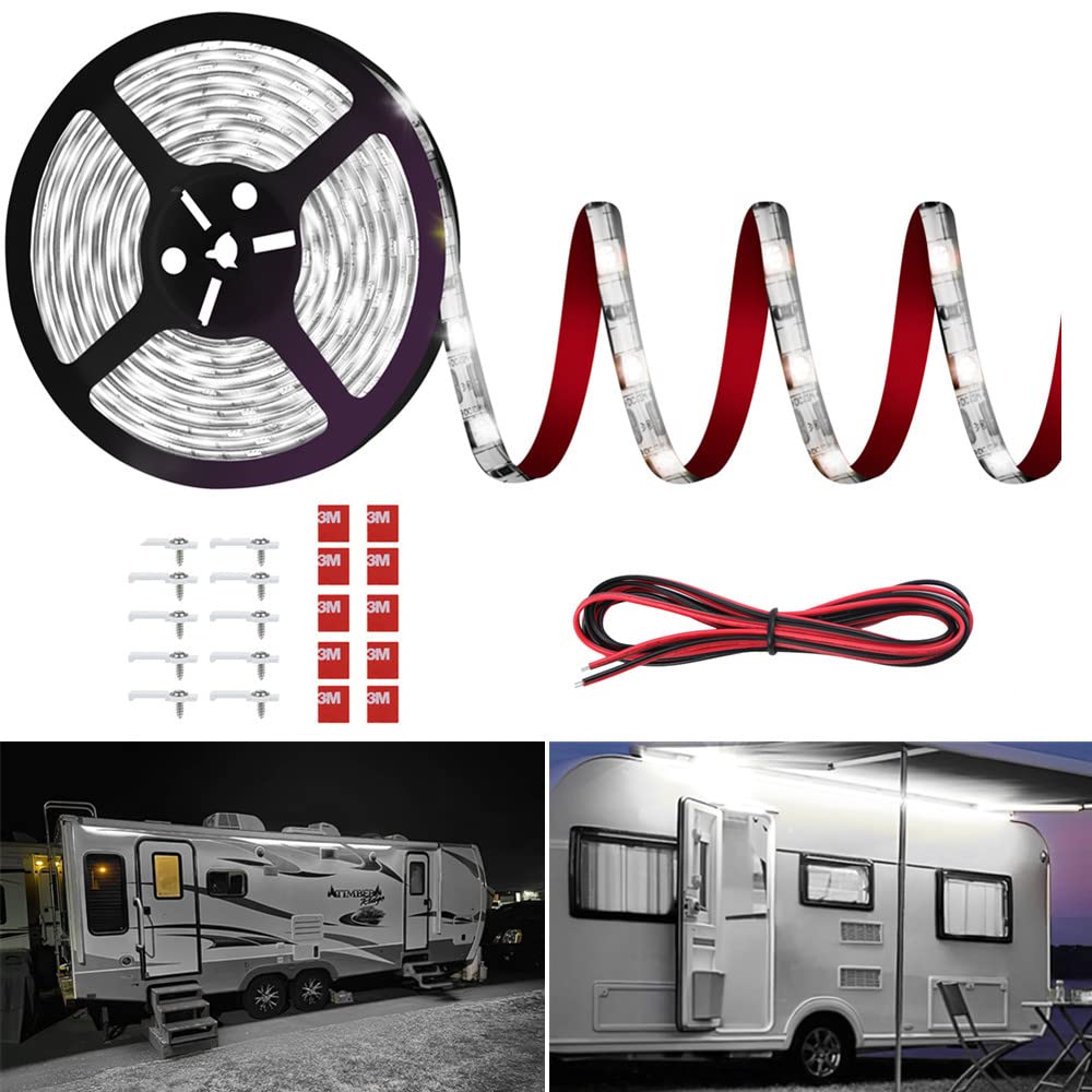 Vbakor RV Awning LED Lights, Waterproof 12V 20FT Light Strip for Campers, White