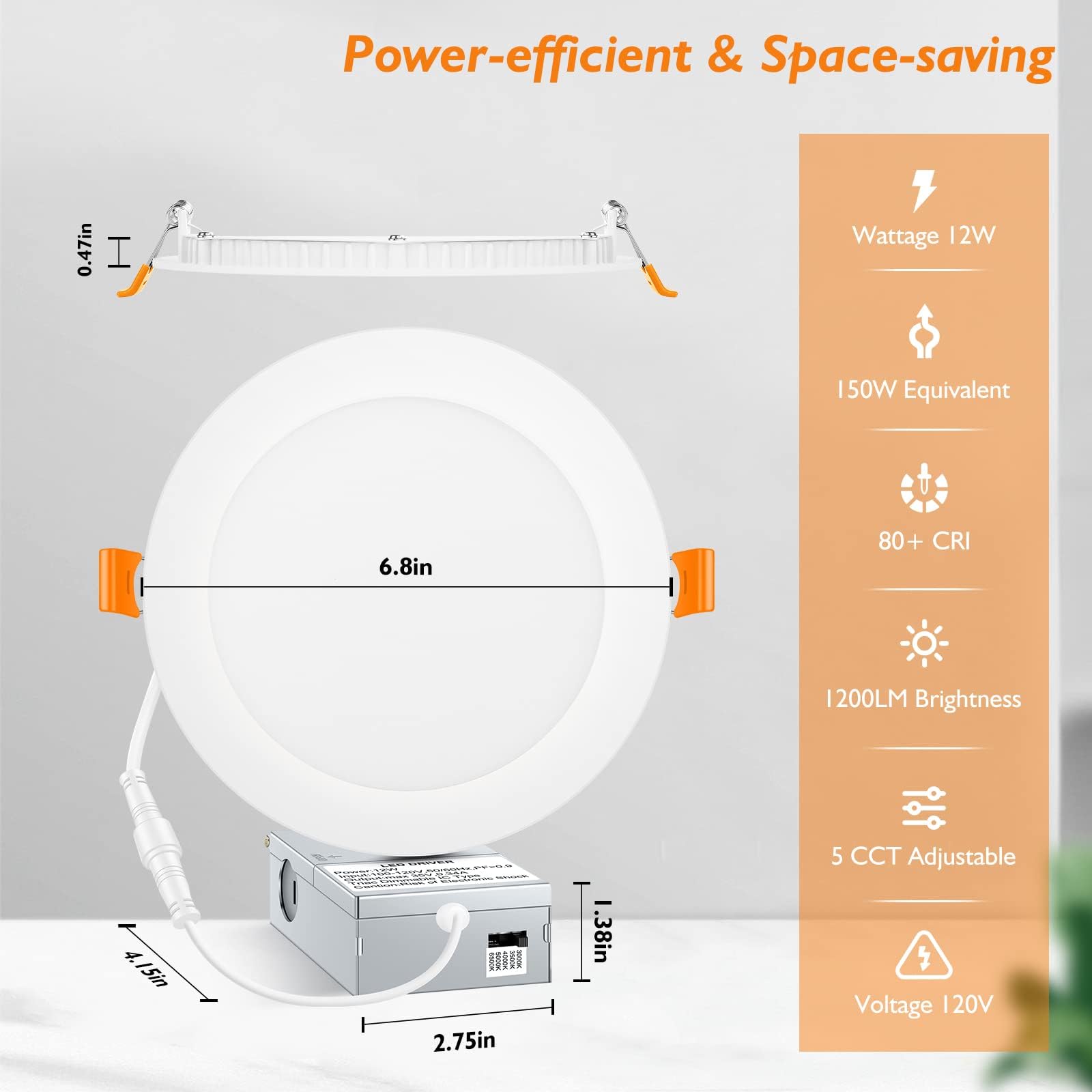 Beslowe 16 Packs 6 Inch 5Cct Led Recessed Ceiling Lights Ultra-Thin With Junction Box, 12W 150W Eqv, 3000K/3500K/4000K/5000K/650