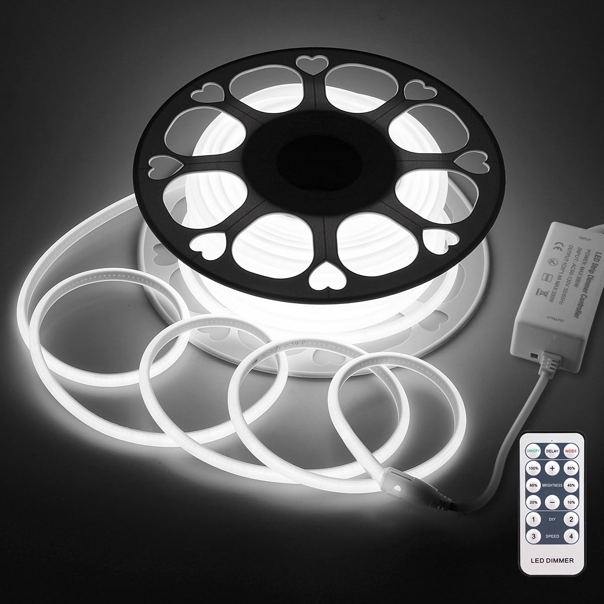 Aclorol 20M White COB LED Strip Lights Outdoor Waterproof Flexible FCOB COB Light Strip Dimmable Cold White AC 100-120V 6000K fo