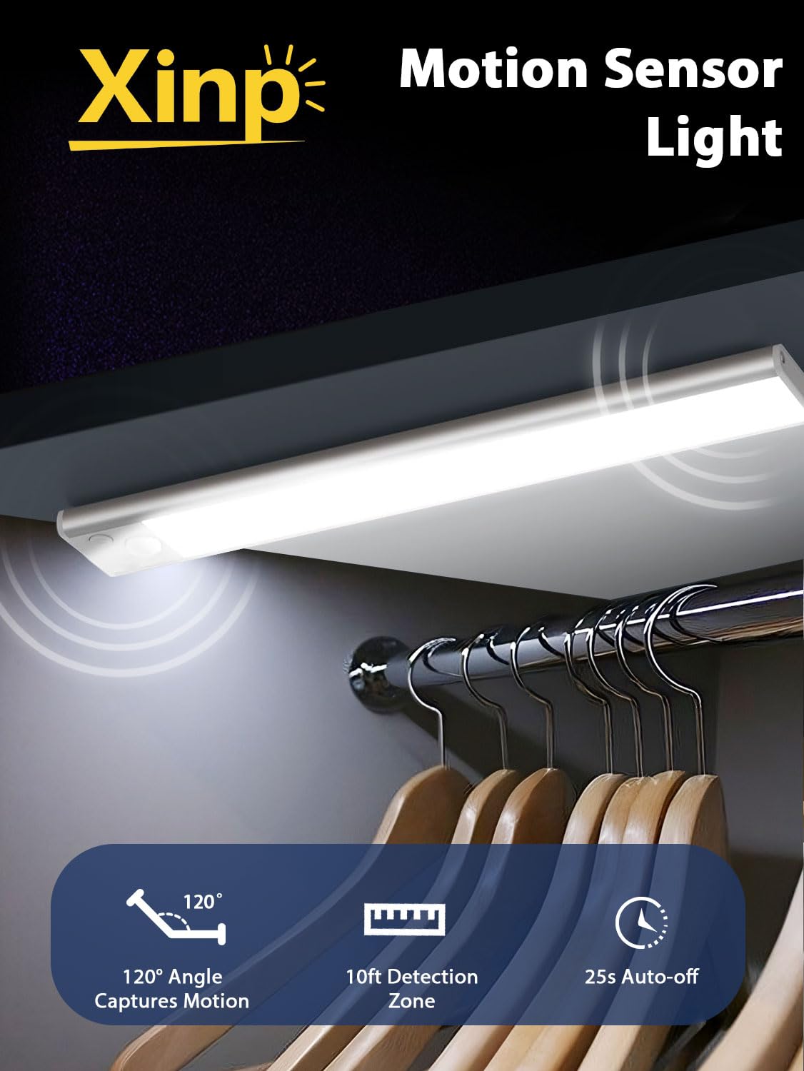 Under Cabinet Lighting, Led Motion Sensor Lights Indoor, 5 Pack Magnetic Rechargeable 3000Mah Closet Lights, Wireless Under Coun