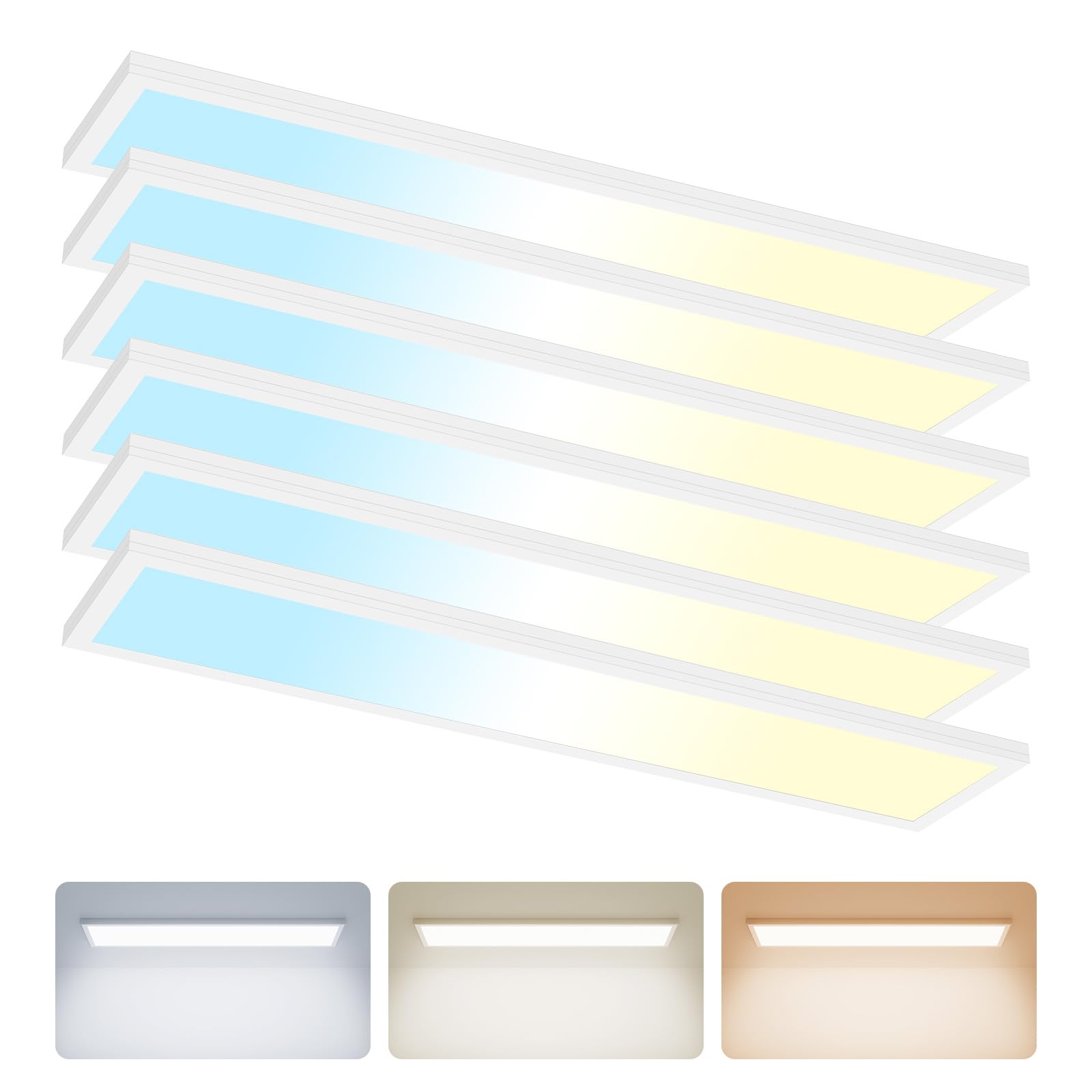 6Pack 1X4 Led Flat Panel Light Surface Mount, 3000/4000/5000K Selectable & Triac Dimmable,5500Lm 50W Led Flat Panel Light, Input Ac 120V, 1X4 Led Light Fixture For Garage/Kitchen/Office