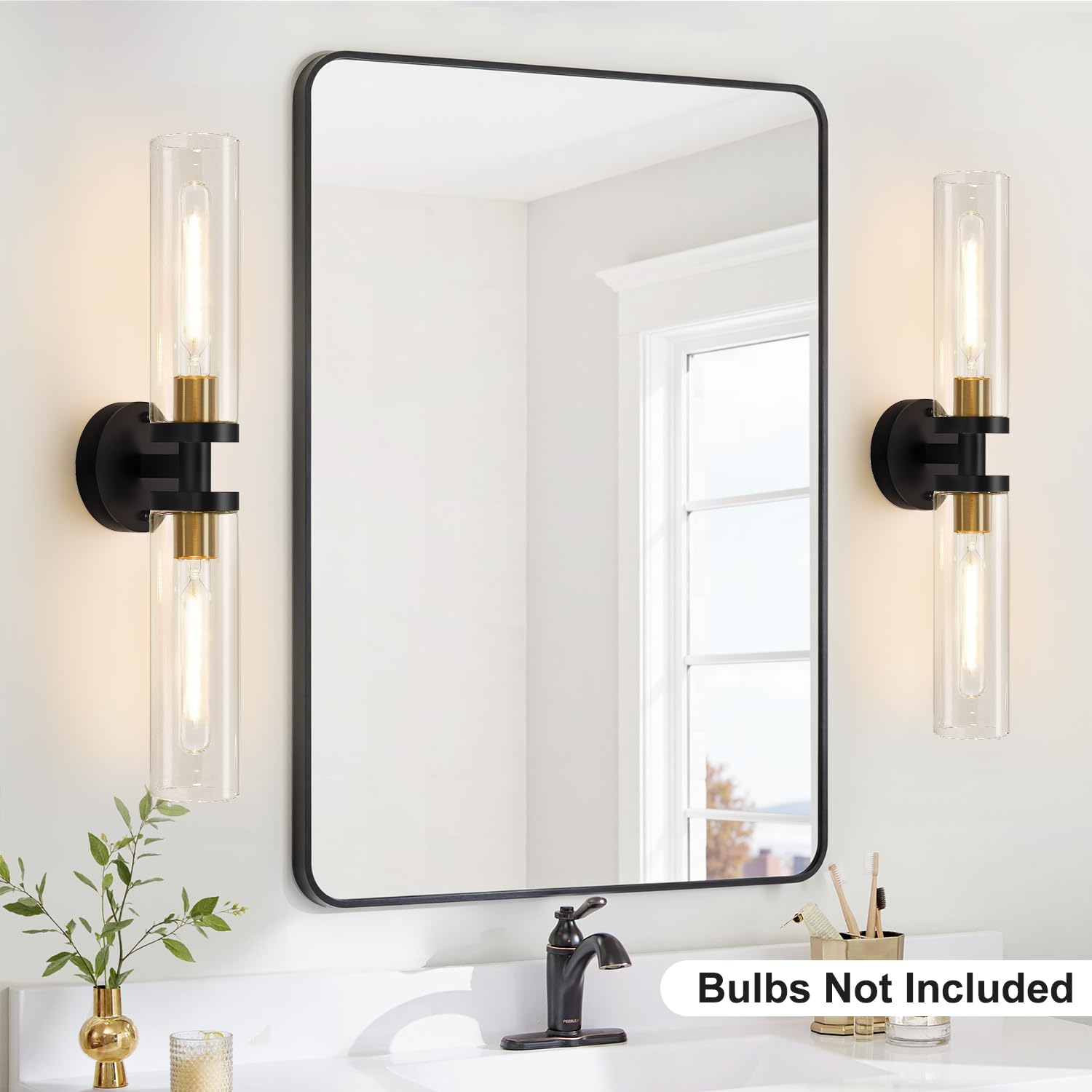 Indoi Black And Gold Wall Sconce  Bathroom Sconces Wall Lighting With Clear Glass  Modern Sconces Wall Light Fixtures For Bathroom Mirror Living Room Hallway Bedroom
