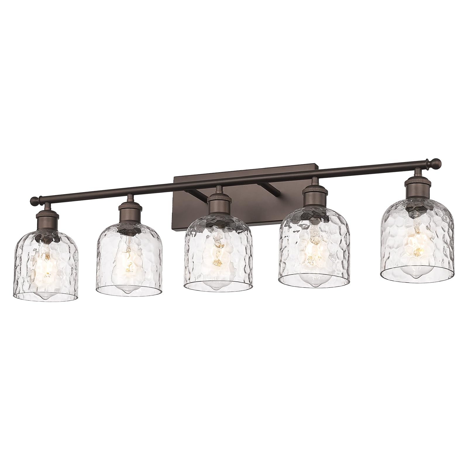 zeyu 35 Inch Farmhouse Bathroom Vanity Light Fixture, 5-Light, Oil Rubbed Bronze Finish, Clear Hammered Glass, Model ZJF63B-5W ORB