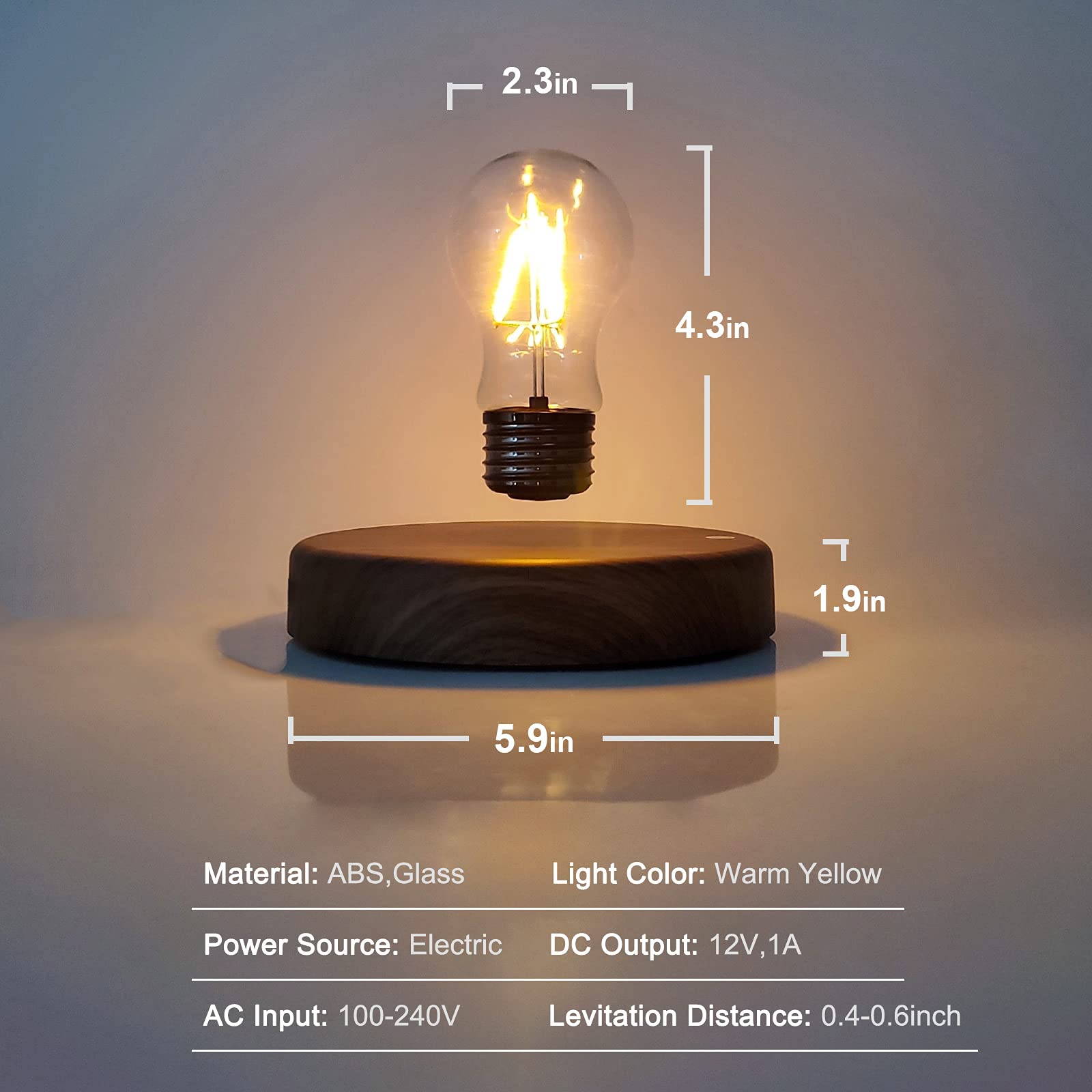 HCNT Levitating Bulb Lamp - Magnetic Floating LED Light, 360° Rotating, Dark Brown, Model SIM10-PD, Ideal for Home & Office Decor