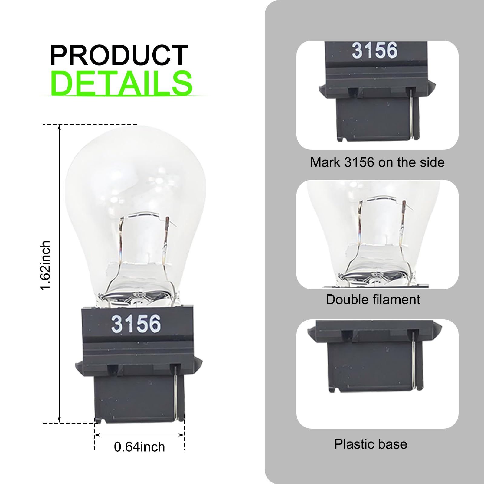 Tesnaao 10 Pack Car Instrument Light Bulb  3156 Brake Light Bulb  12 V 21 W Automobile Lighting Replacement Accessory  Universal For Most Cars  Trucks And Vans (White)