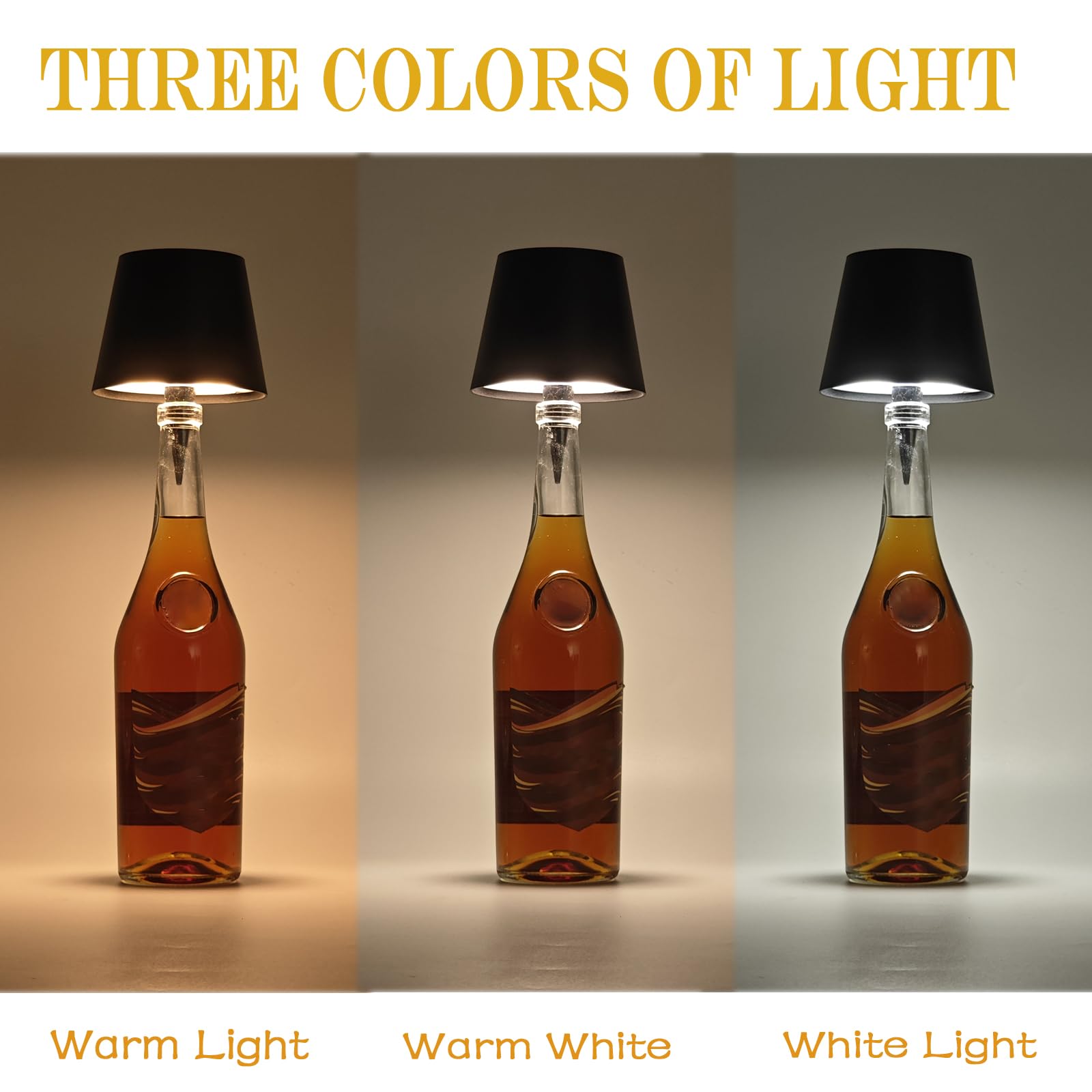 Neioaas Wireless Wine Bottle Lamp - 3 Color Stepless Dimming, USB Rechargeable Touch LED Light, White, Perfect for Home, Bar, Camping, Travel