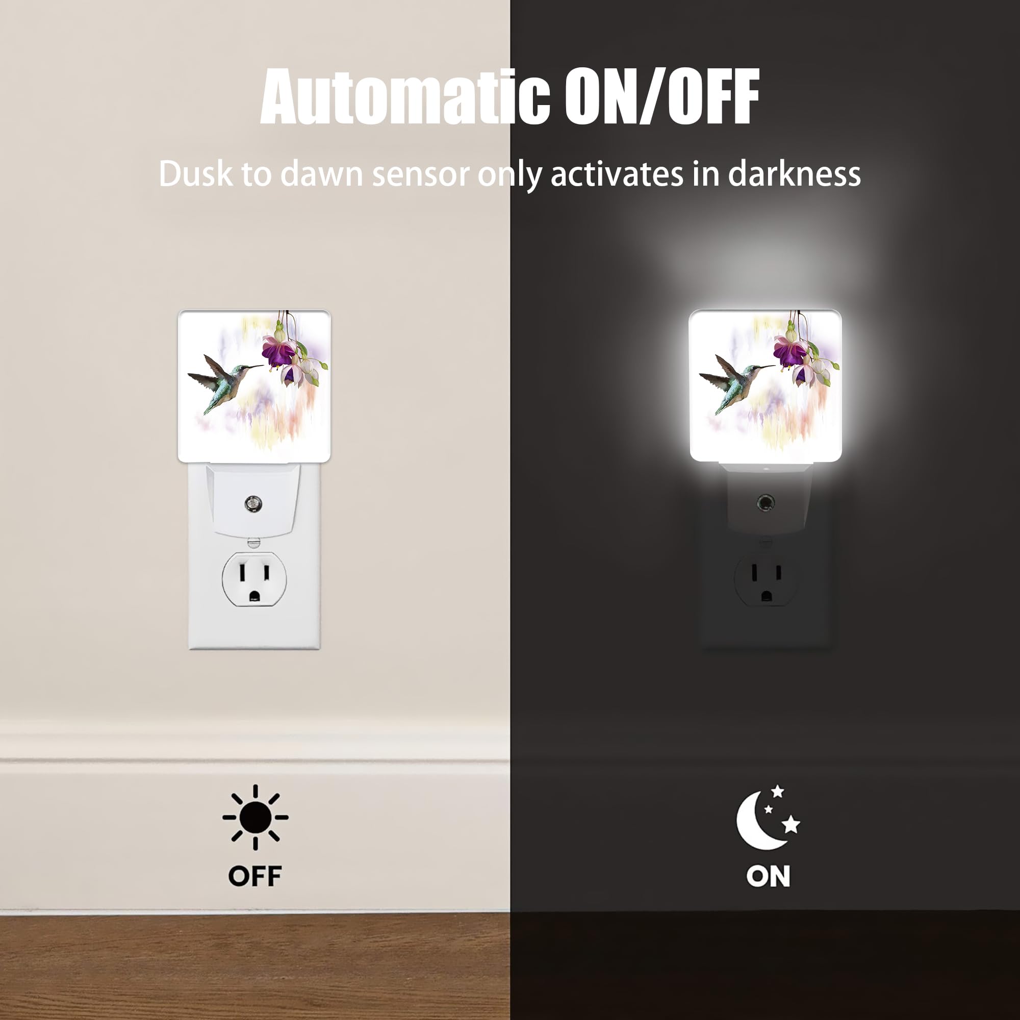 Jopowide Groovy Hummingbird Flowers Dusk To Dawn Night Light, Auto Sensor Lamp Home Indoor Stairway Kitchen Corridor, Night Lights Plug Into Wall Decor, Boys Girls Women Men Room Gifts