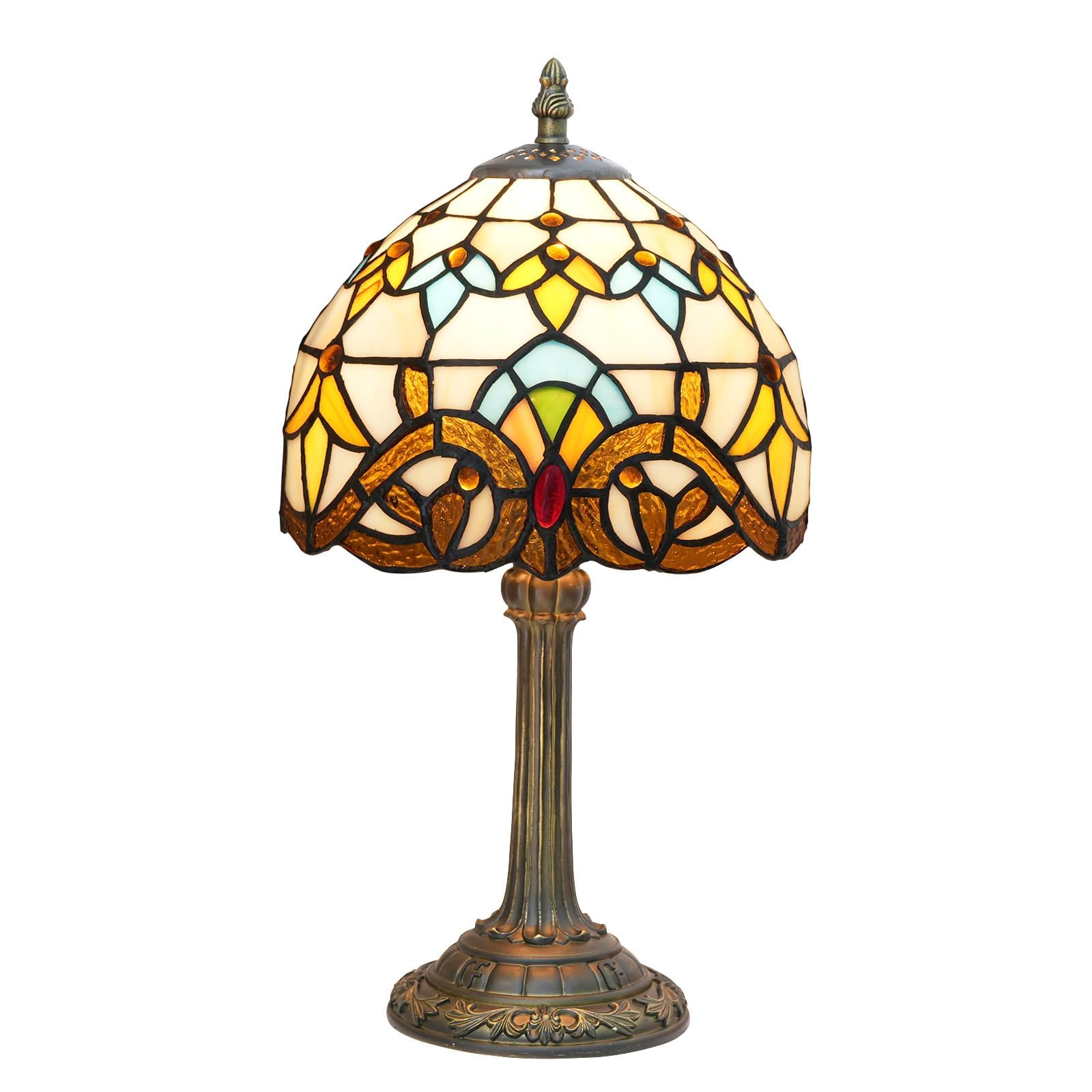 Wecrejoni Tiffany Lamp Stained Glass Lamp Small Bedside Table Lamps For Living Room Bedroom Dorm Kitchen Home Decor Festival Birthday Gift Yellow Baroque