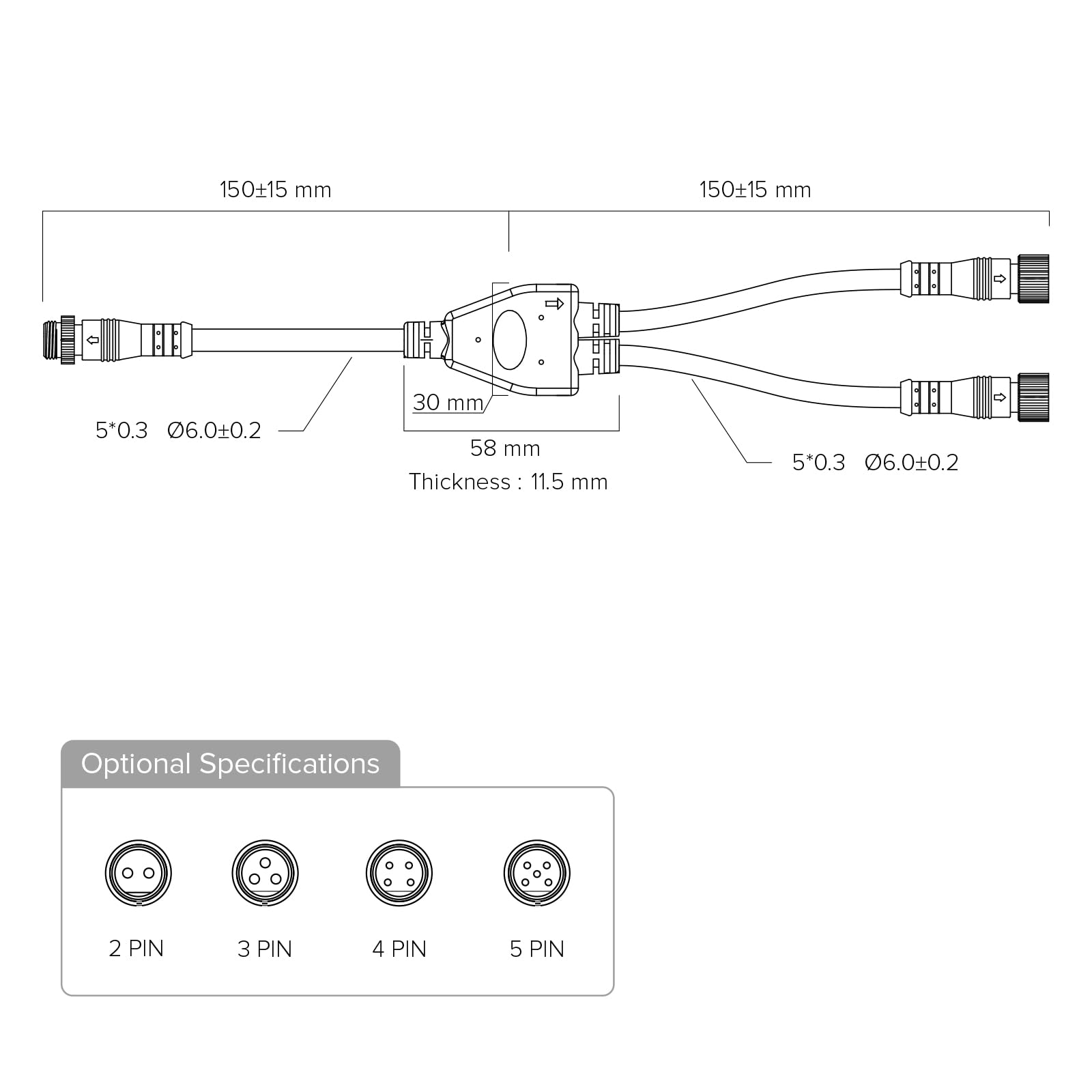 BTF-LIGHTING 3 Pin Small Size IP68 Y Shape Splitter Connector - 1 Male to 2 Female, Black, 18AWG, Model WP3PINBS-IP68-