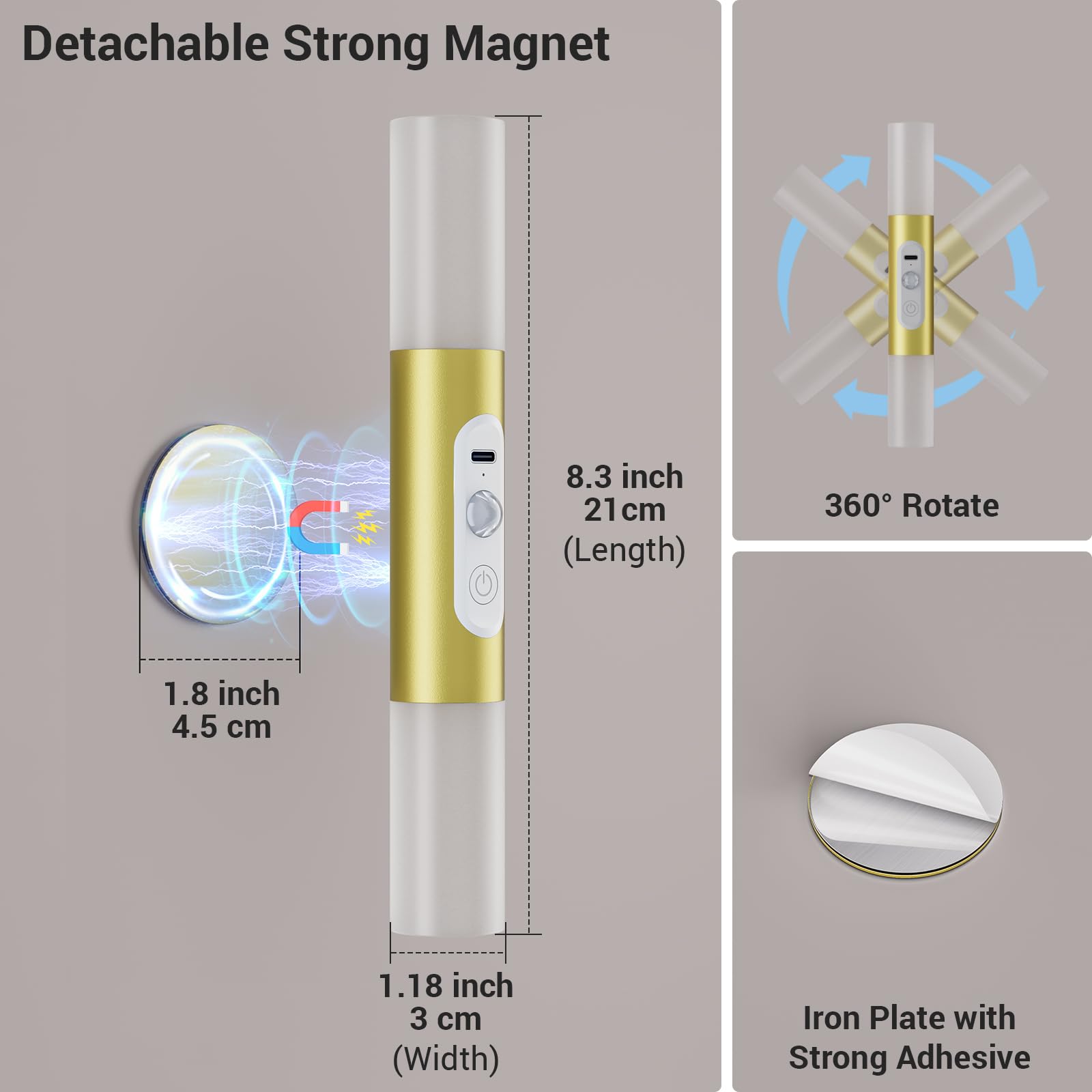 Hensam Motion Sensor Wall Sconces, LED Rechargeable, Remote Control, Gold, Set of 2, Model CL-K67-A-Gold-DE