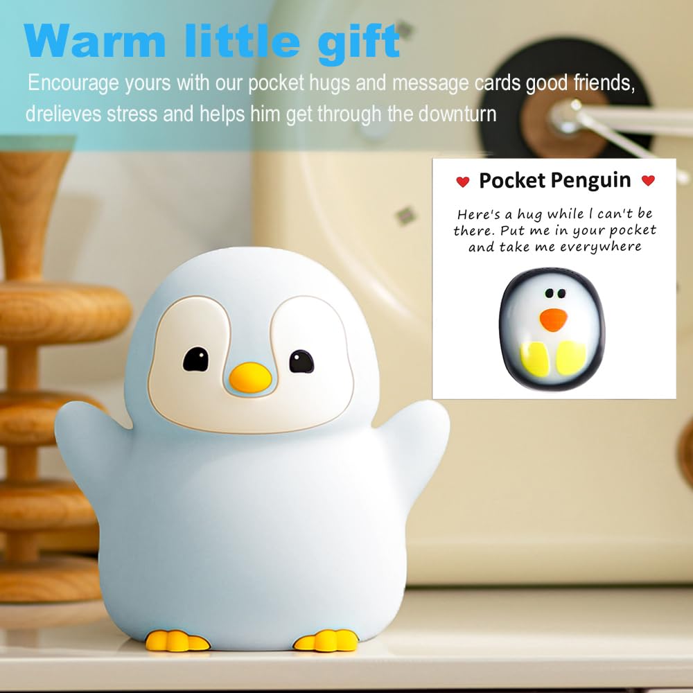 KangTen CHEN Cute Penguin Night Light, USB Rechargeable Bedside Lamp, Silica Gel, Blue Penguin 1, Model DS-PG-01