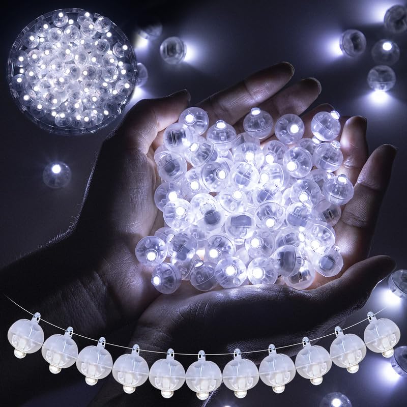 chzk 100pcs Balloon Lights Mini Led Lights Round Long Standby Time Multicolor Ball Light Paper Lantern Balloons Lights for Birthday Party Christmas Halloween Decoration (Cold White, 100 PCS with Hook)