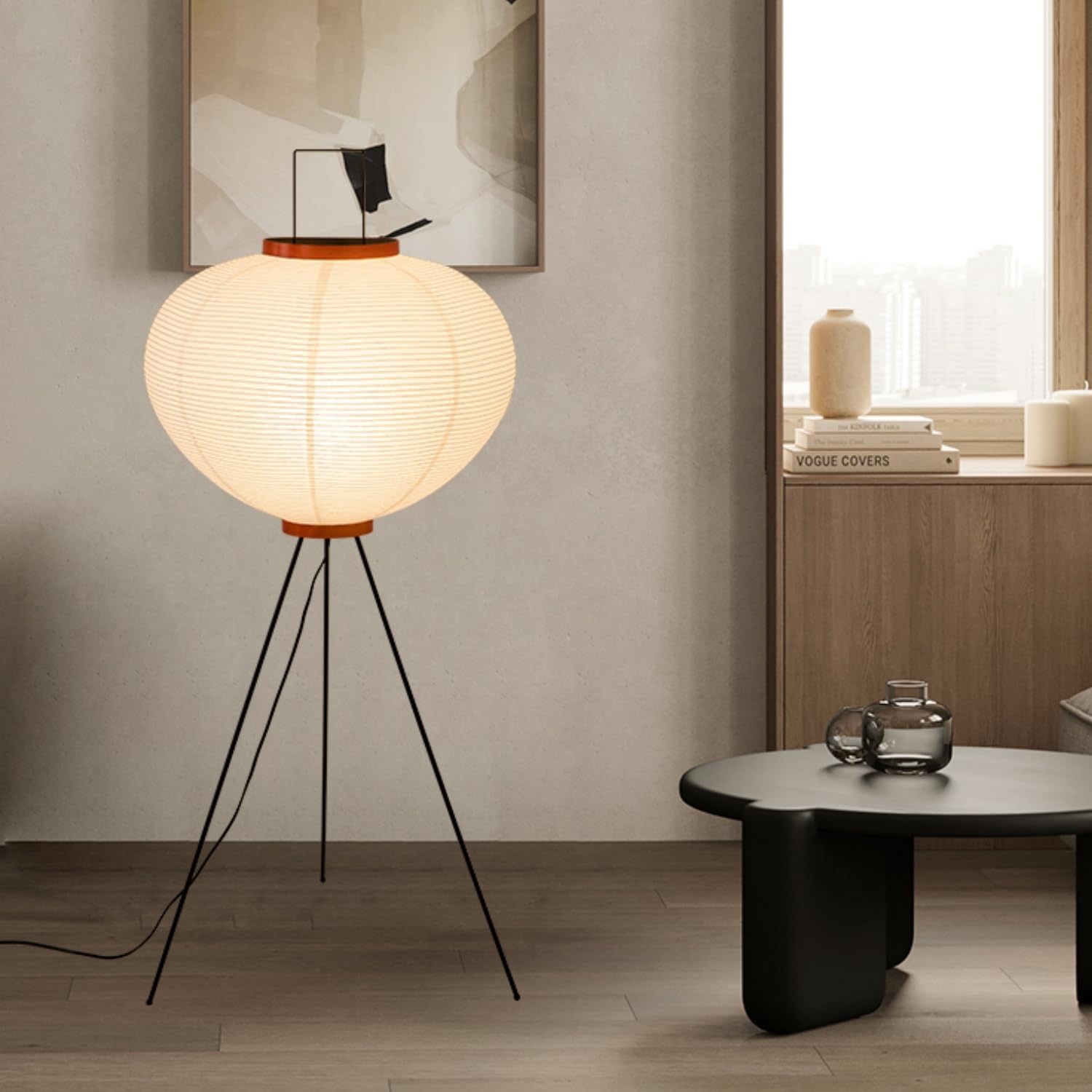 Paper Floor Lamp Noguchi Style Lamp, Rice Paper Akari Floor Lamp, Paper Lantern Lamp With Washi Paper Shade, Ideal For Bedside,