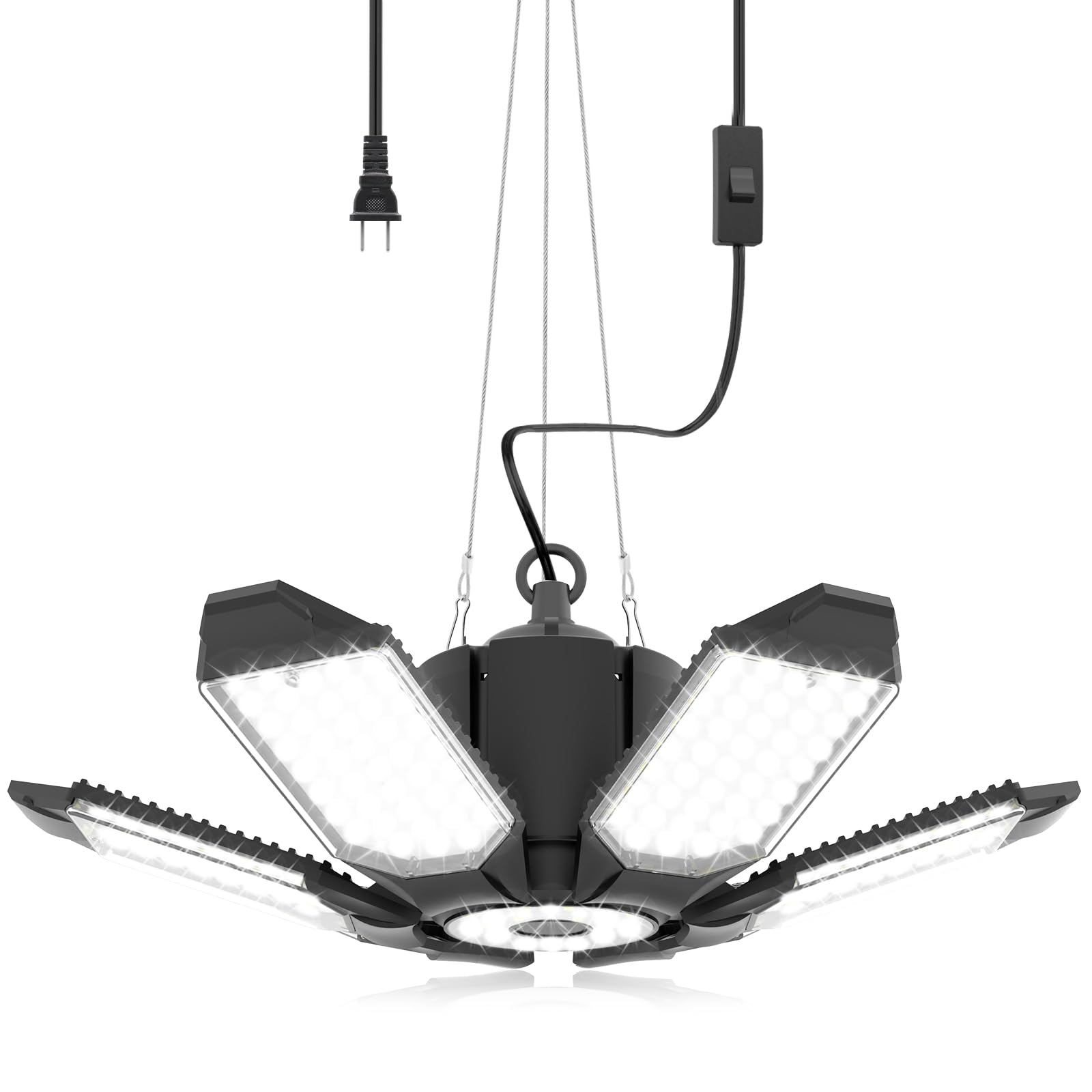 Plug In Linkable Led Shop Light, Super Bright 200W 20000Lm Garage Light, 9.84 Ft Power Cord, 6500K Daylight, 6+1 Deformable Panels, For Garage, Warehouse, Workbench, Workshop (1 Pack)