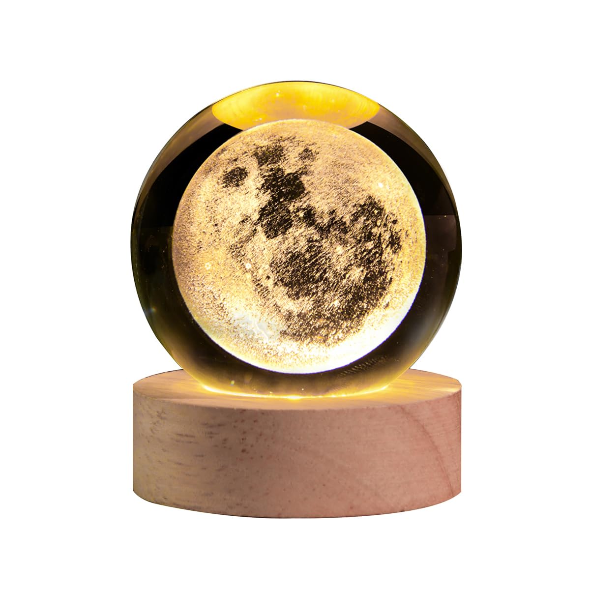 QIANCHANG 3D Moon Crystal Ball Night Light with LED Stand, Crystal Moon Figurine Lamp Decoration Glass Sphere Paperweight Decora