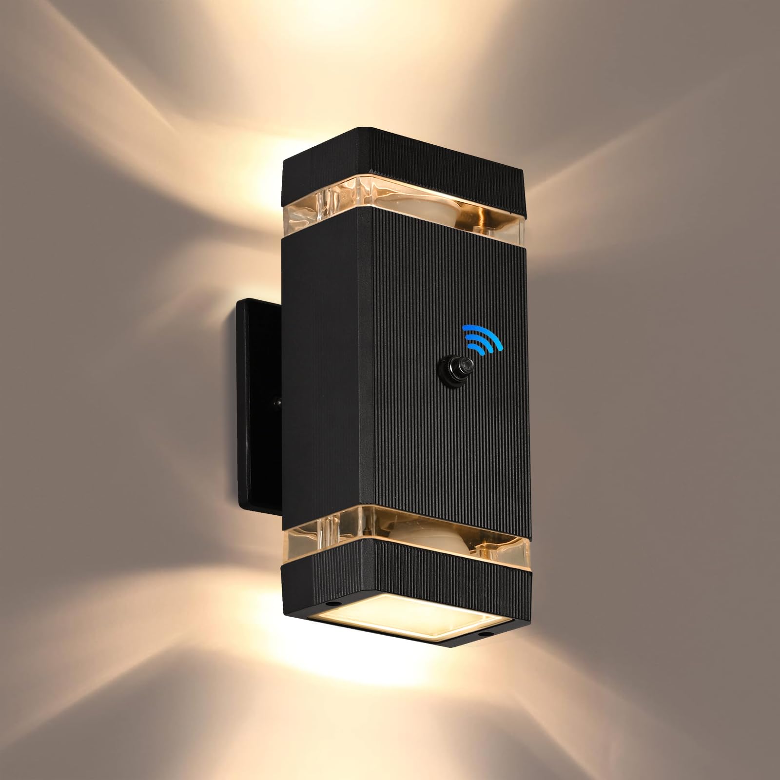 futxnziey Outdoor Wall Lights 1 Pack  Integrated LED Up Down Lights  Modern Black Outdoor Wall Light with Dusk to Dawn Sensor Aluminum Exterior Wall Light for Porch Patio Door