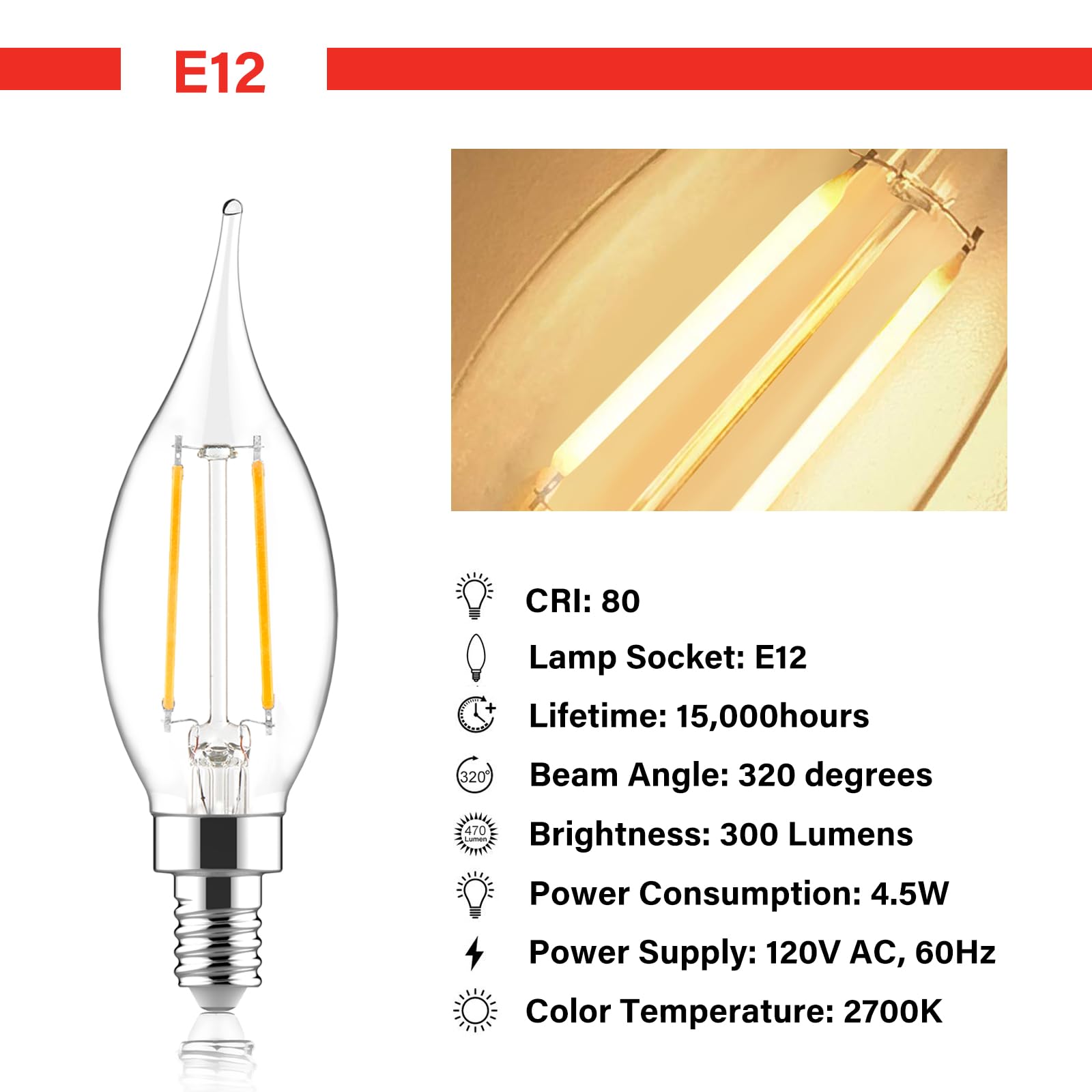 Sengled E12 LED Light Bulbs 60W Equivalent Dimmable 24 Pack Clear Glass 2700K Soft White