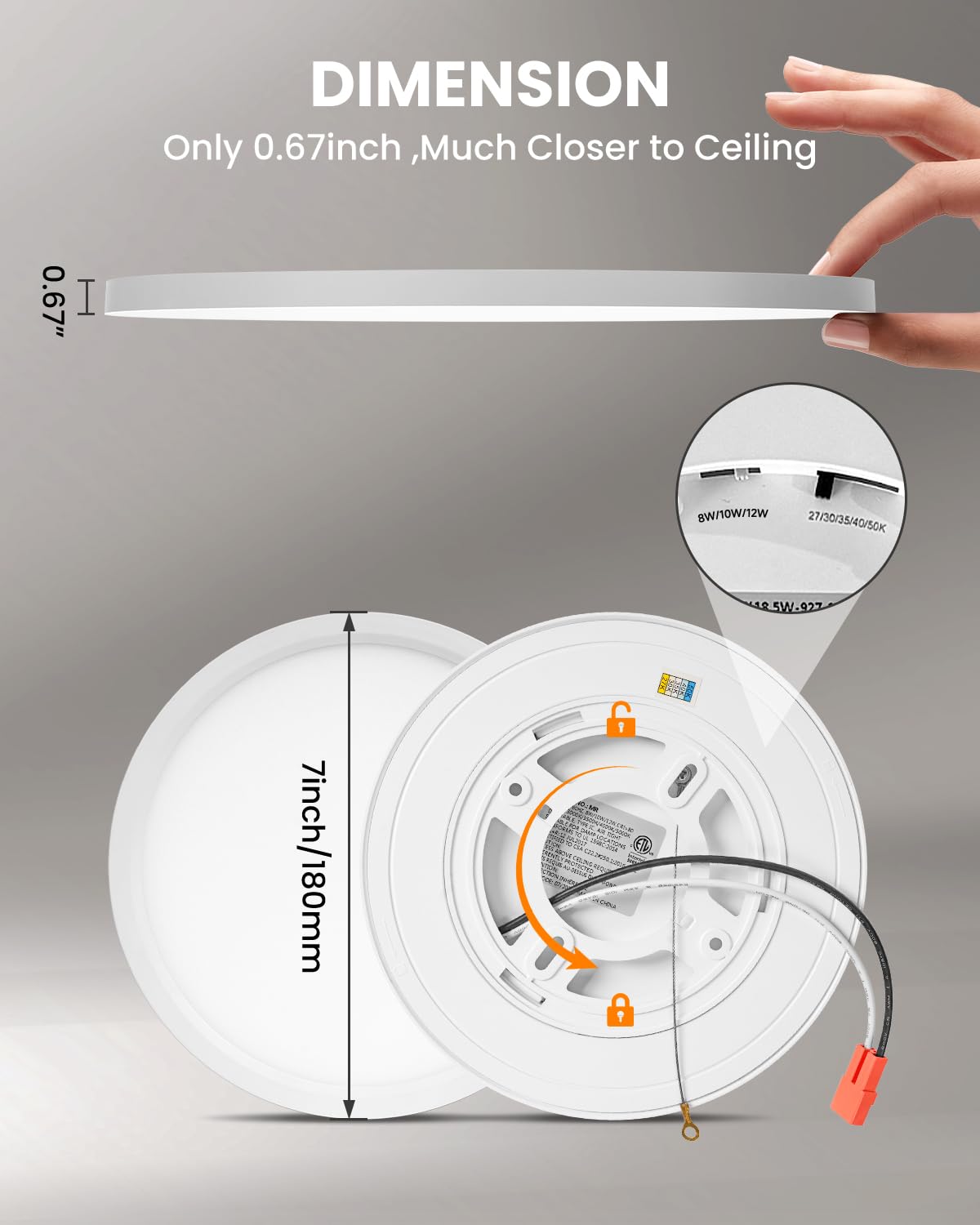 Wembanma Led Flush Mount Ceiling Light - 7 Inch, 8W/10W/12W Selectable, 100W Equivalent Incandescent, 5Cct 1000Lm Modern Kitchen