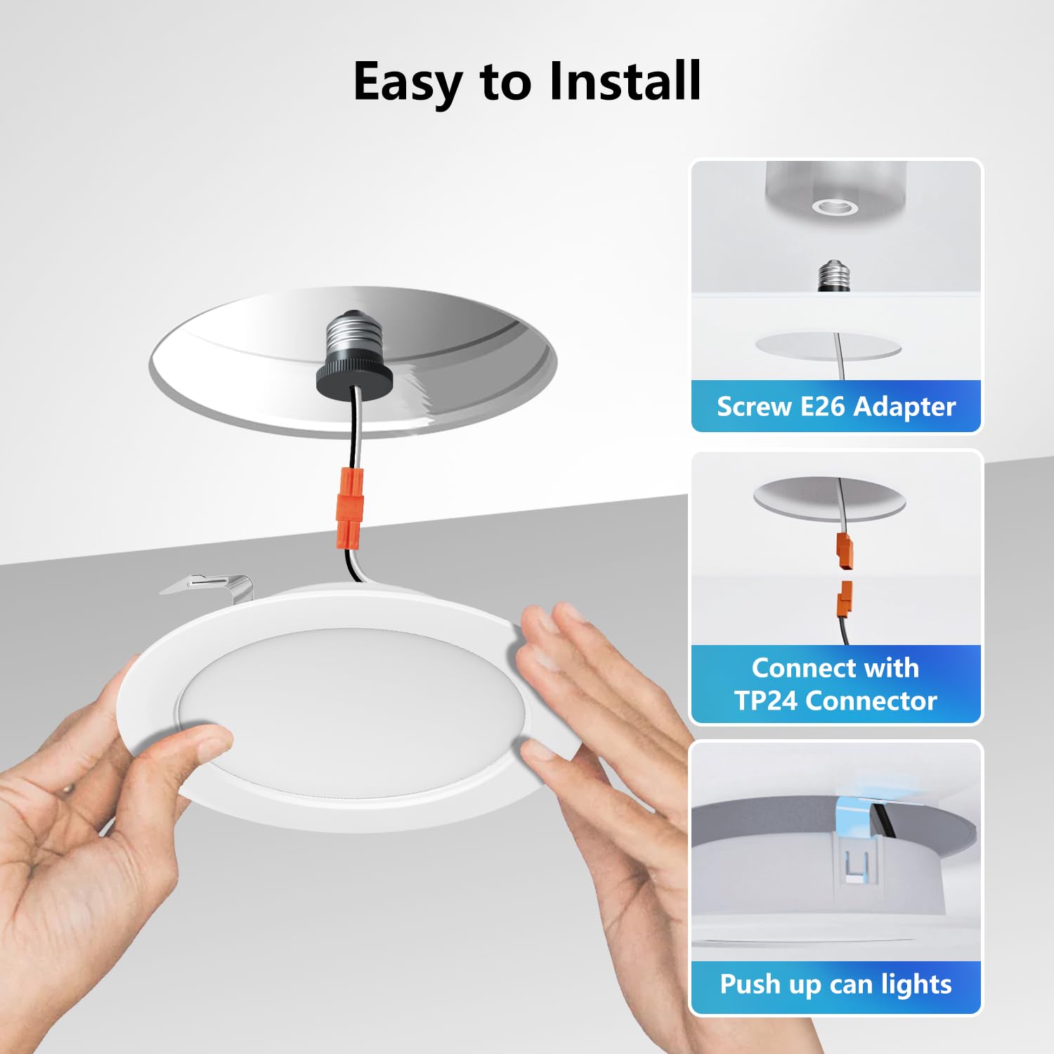 Lvwit Led Recessed Light 4Inch, Can Lighting Color Selectable 2700/3000/4000/5000/6000K 5Cct, 7W(85W Equivalent) Dimmable Downlight With E26 Conversion Kit, Retro Fit Ceiling Light Fixtures, 12 Pack
