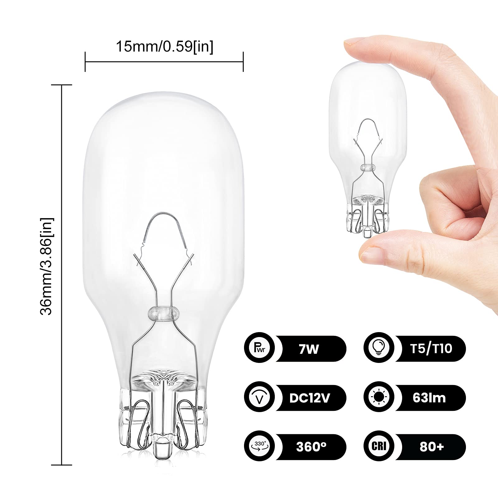 T5 Landscape Light Bulbs, Lustaled 12V 7 Watt T5 Landscape Bulb Low Voltage 12 Volt T5 T10 Wedge Base Malibu Bulb Warm White 270