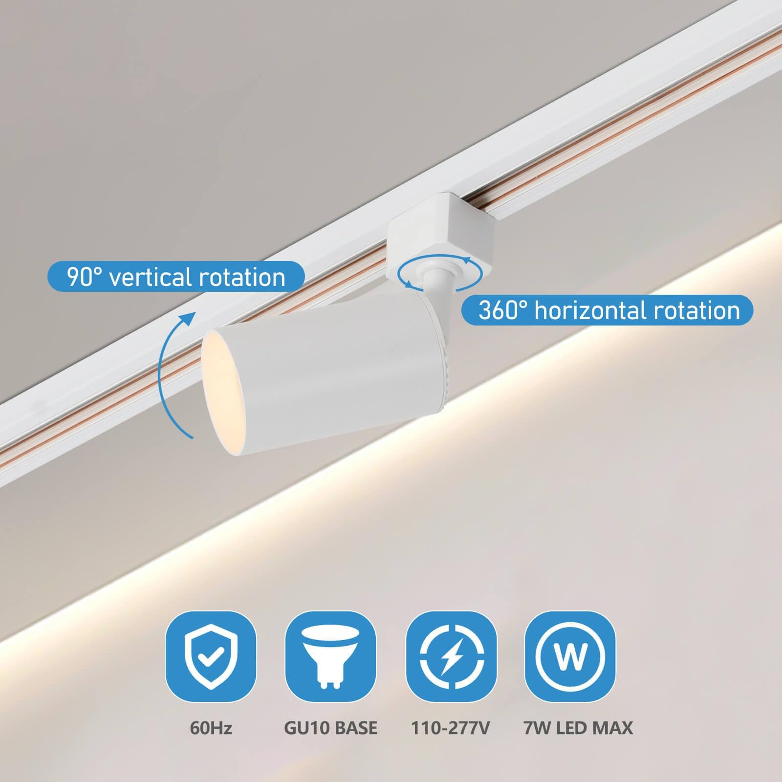 Hiiglxii 6 Lights GU10 LED Track Lighting Kit, 6.6FT H Track, White Metal Fixtures for Modern Kitchen, Ceiling Spot Light