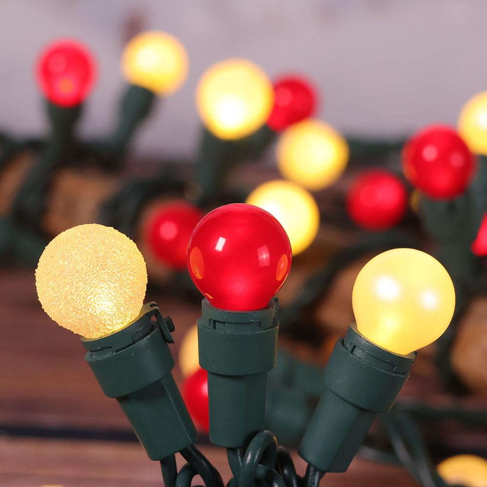 Esolton Red & White Christmas Lights 50 Led G15 Globe Lights Connectable, Berry Christmas String Lights Plug In Indoor Christmas Tree Lights For Outdoor Xmas Home Decor