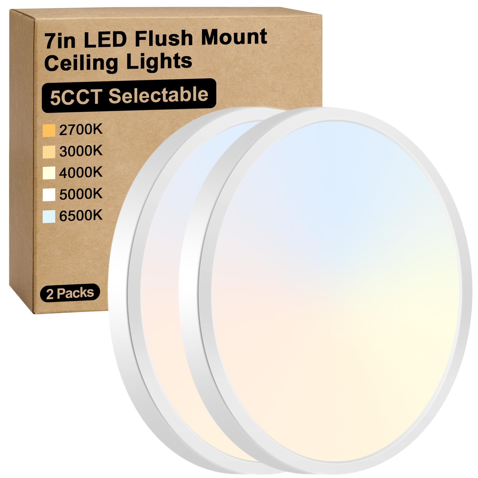 Brightever 7 Inch Flush Mount Ceiling Light, 12W 1200Lm Led Ceiling Light Fixtures, 2700K/3000K/4000K/5000K/6500K Selectable, 0.