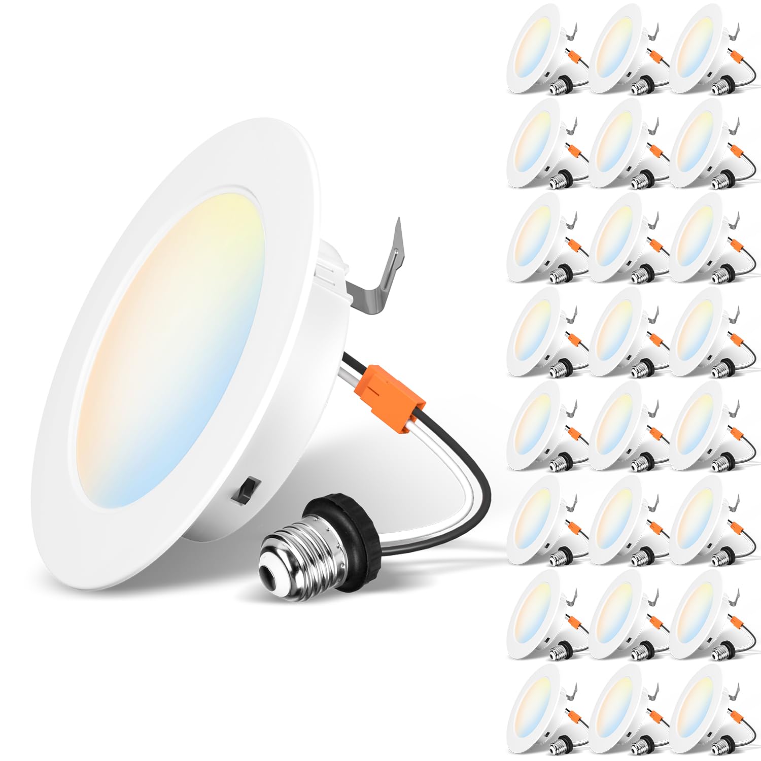 LVWIT 24Pack LED Recessed Light 4inch, Can Lighting Color Selectable 2700/3000/4000/5000/6000K 5CCT, 7W(85W Equivalent) Dimmable