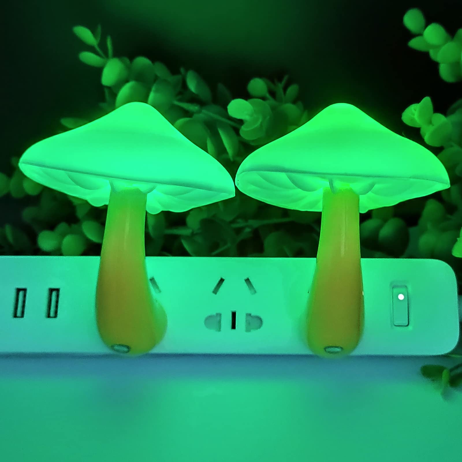 2 Pieces LED Mushroom Night Lamp Plug in Lamp Mushroom Night Light Mini Magic Mushroom Night Lights for Adults Kids Green