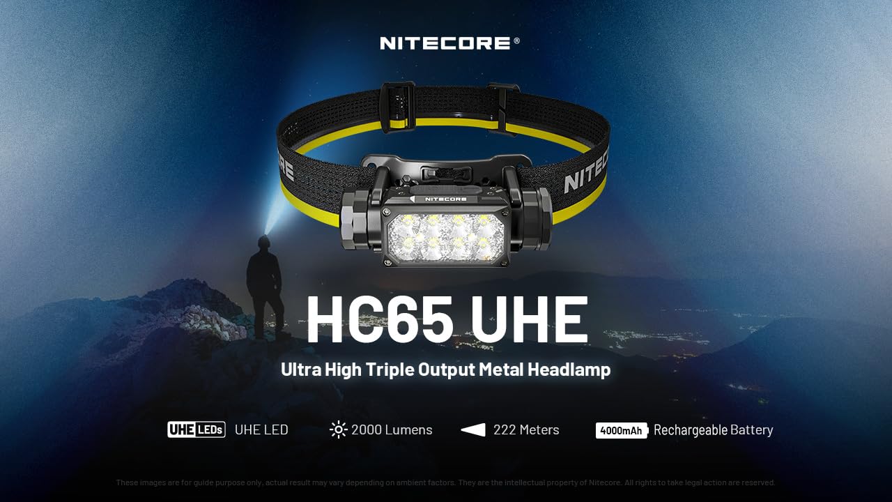 Nitecore HC65 UHE Headlamp, 2000 Lumen, USB-C Rechargeable, Black