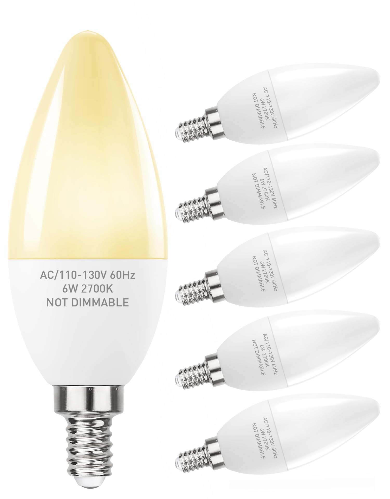 Partphoner E12 Led Light Bulbs B11 Candelabra Bulbs 60W Equivalent, Non-Dimmable 6W Led Candle Chandelier Bulb 600Lumen, 2700K S