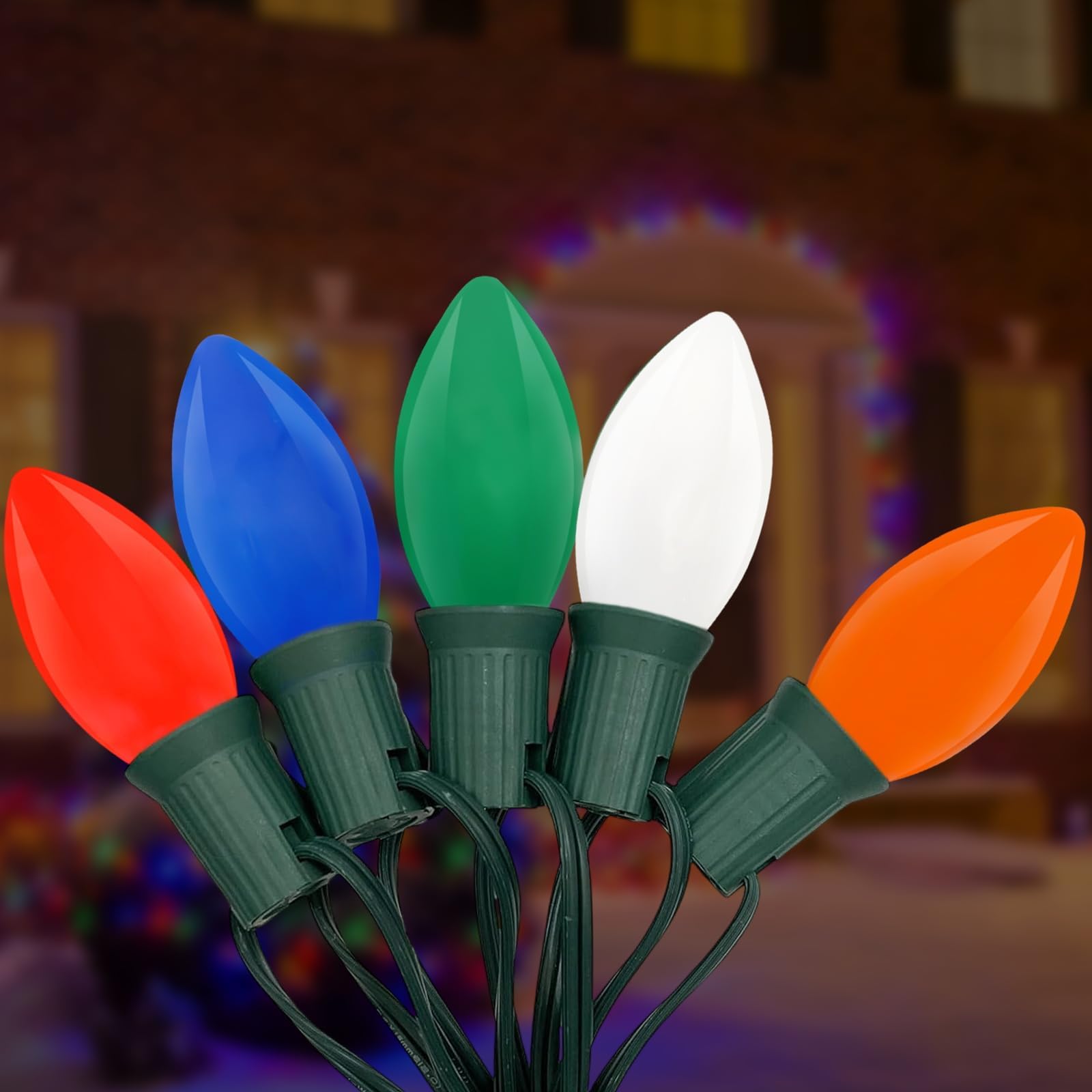 Romasaty C9 Multicolor Christmas Lights, 25Ft Vintage Christmas Lights with 26 Ceramic Colorful Bulbs, Hanging Connectable Chris