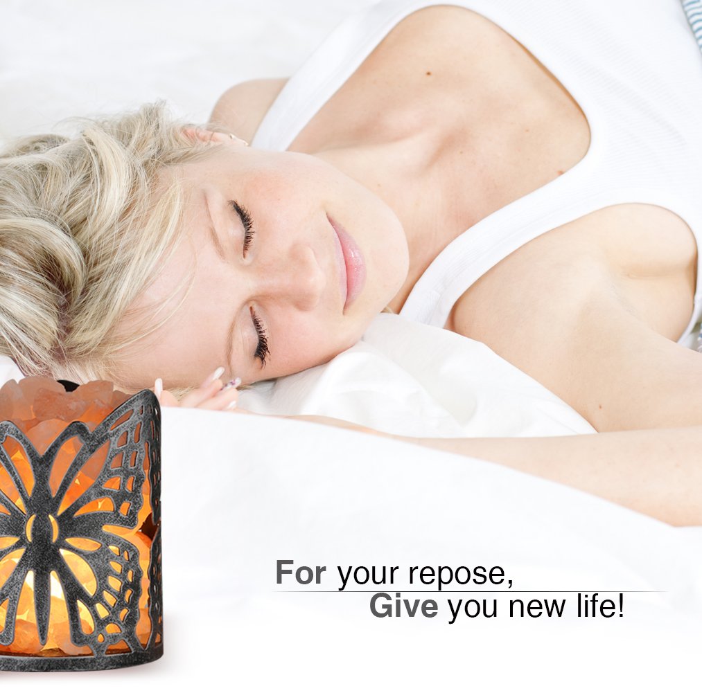 Imy King Himalayan Salt Lamp,Natural Wall Light Salt Lamp With 2 Bulbs,Rocks Salt Night Light With Butterfly Metal Basket Gift