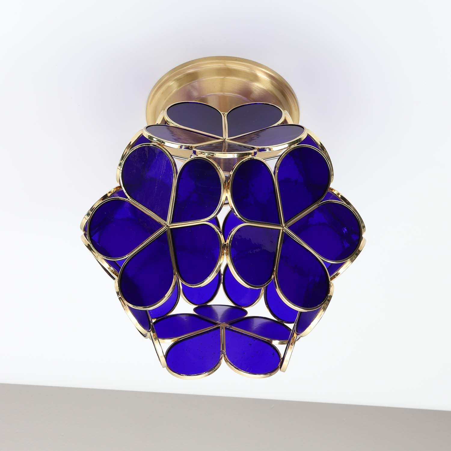 Bieye L10898 Flower Petals Tiffany Style Stained Glass Close To Ceiling Light, 8-Inch Wide (Dark Blue)