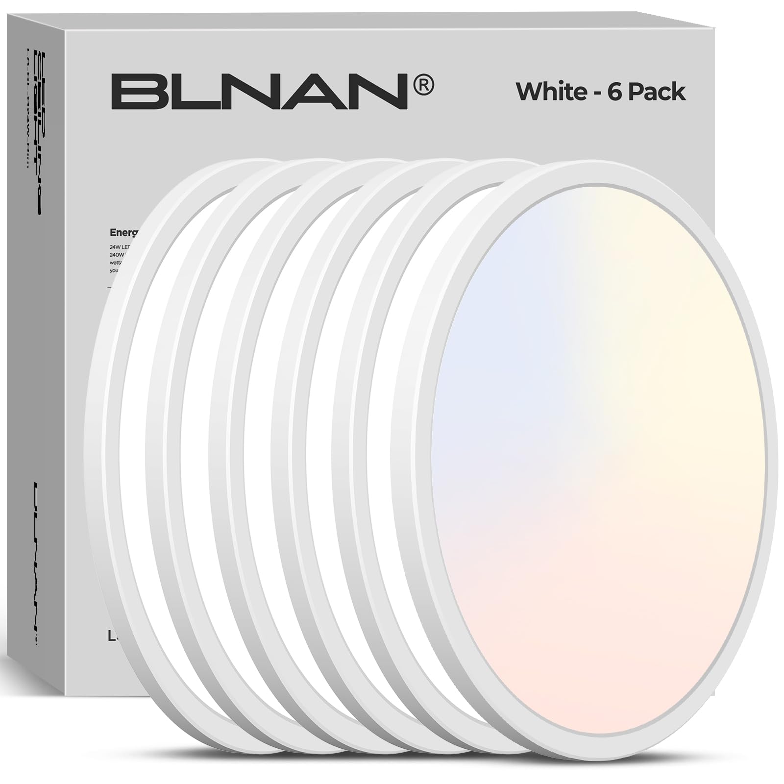 BLNAN LED Flush Mount Ceiling Light, 24W, 12 Inch, White, Non-dimmable, Hardwire, 6 Pack