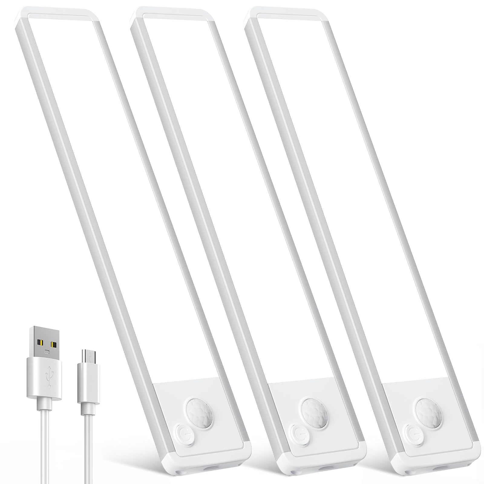 Under Cabinet Motion Sensor Lighting: 12 Inch Dimmable Rechargeable Lights Indoor - Battery Operated Lights - Undercabinet Closet Light Magnetic Led Light For Kitchen Home Bathroom Counter 3 Pack