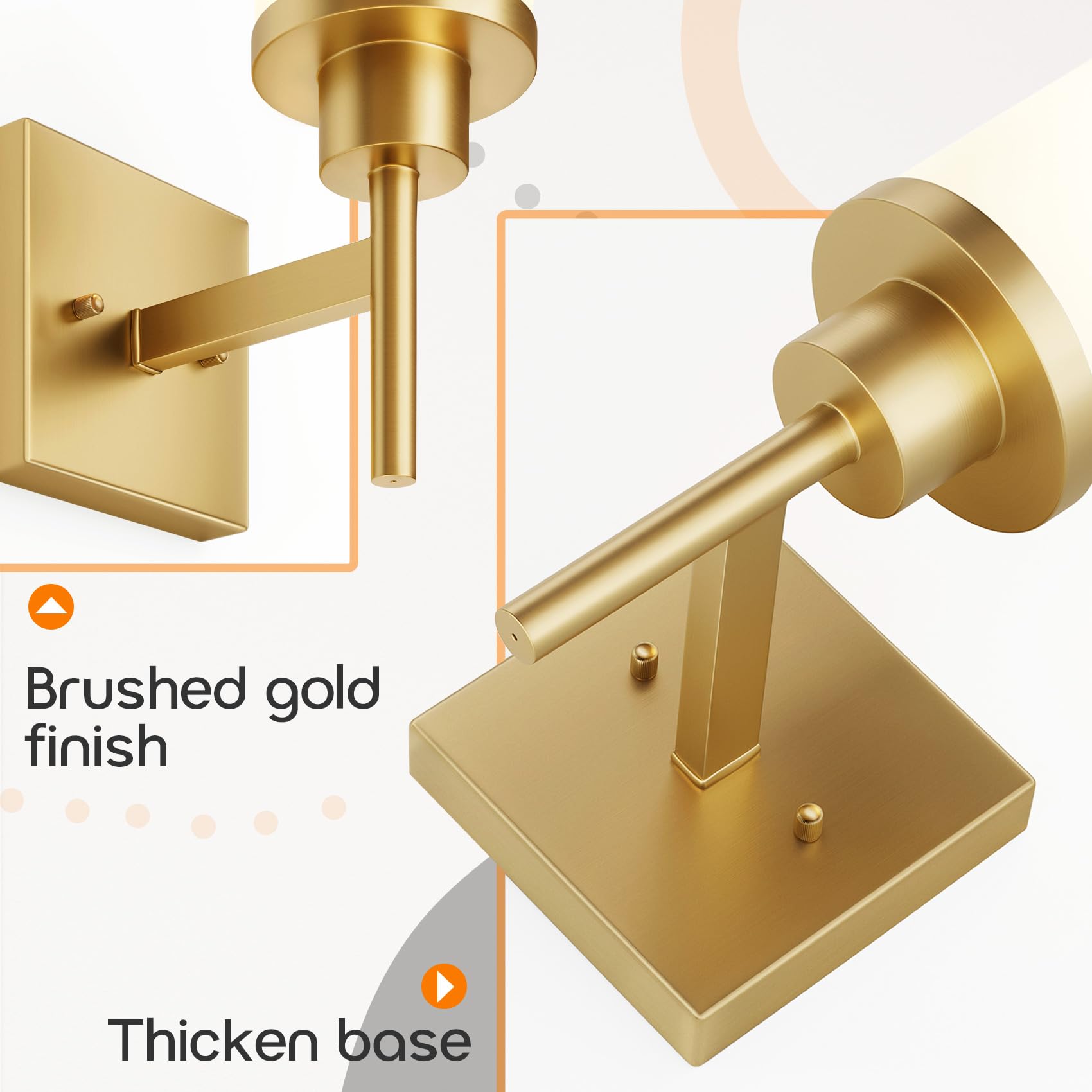 AONEON Modern Gold Wall Lamps, 2 Pack Vanity Lighting with White Frosted Glass Shade, T001GD-L1-P2, Brushed Gold