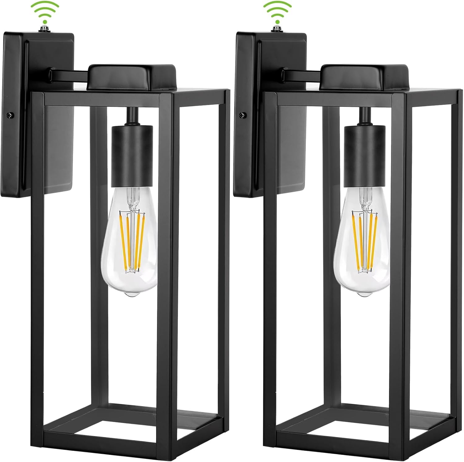 hykolity Large Outdoor Wall Light, 16 Inch Waterproof Sconce, Matte Black, Glass Shade, Model WLA-0413, Dusk to Dawn, 2 Pack