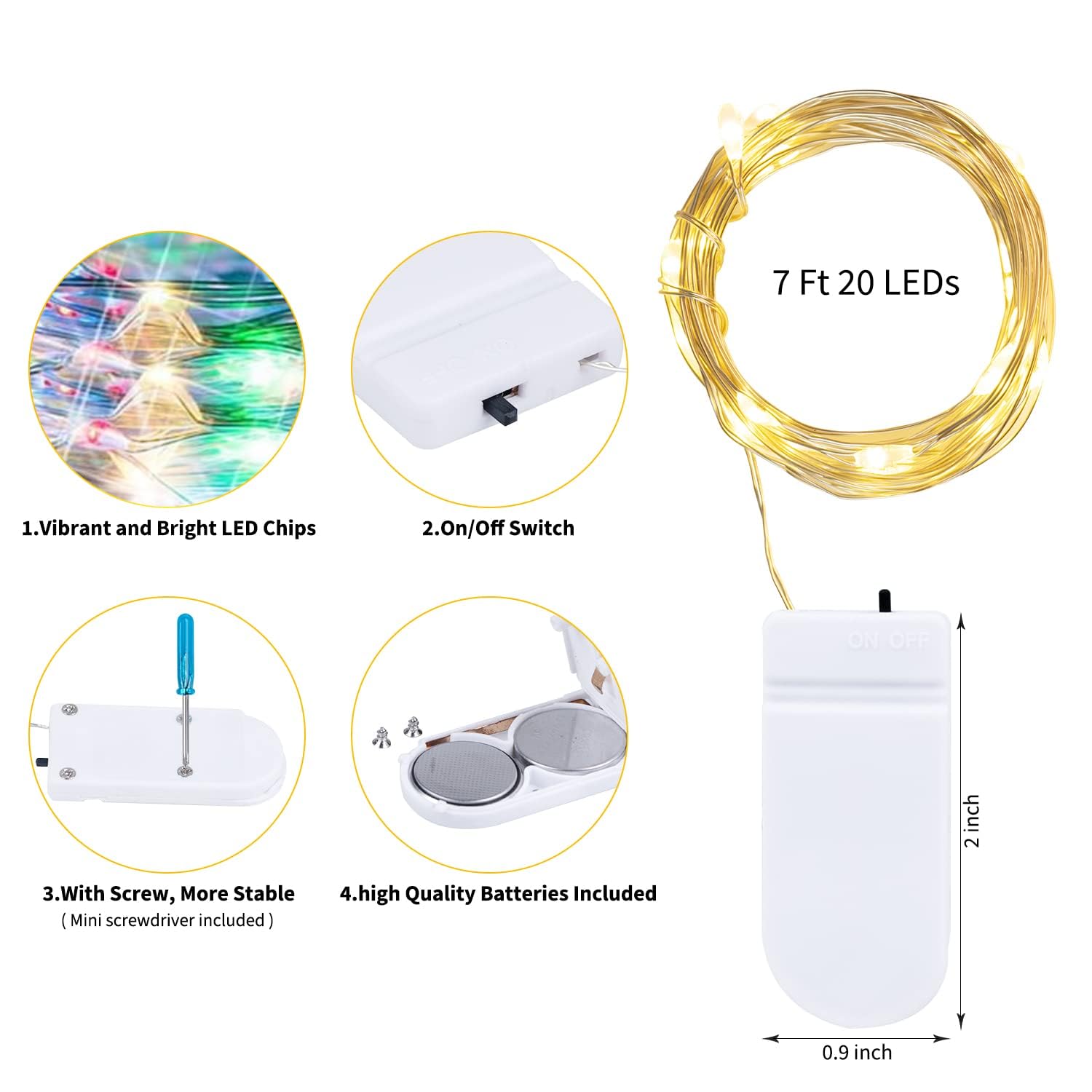 Brightown 12 Pack Multi-Color Fairy Lights Battery Operated String Lights - 7Ft 20 Led Waterproof Short Micro Firefly Lights For Christmas Decor, Diy Craft, Wedding Table Centerpieces, Flowers