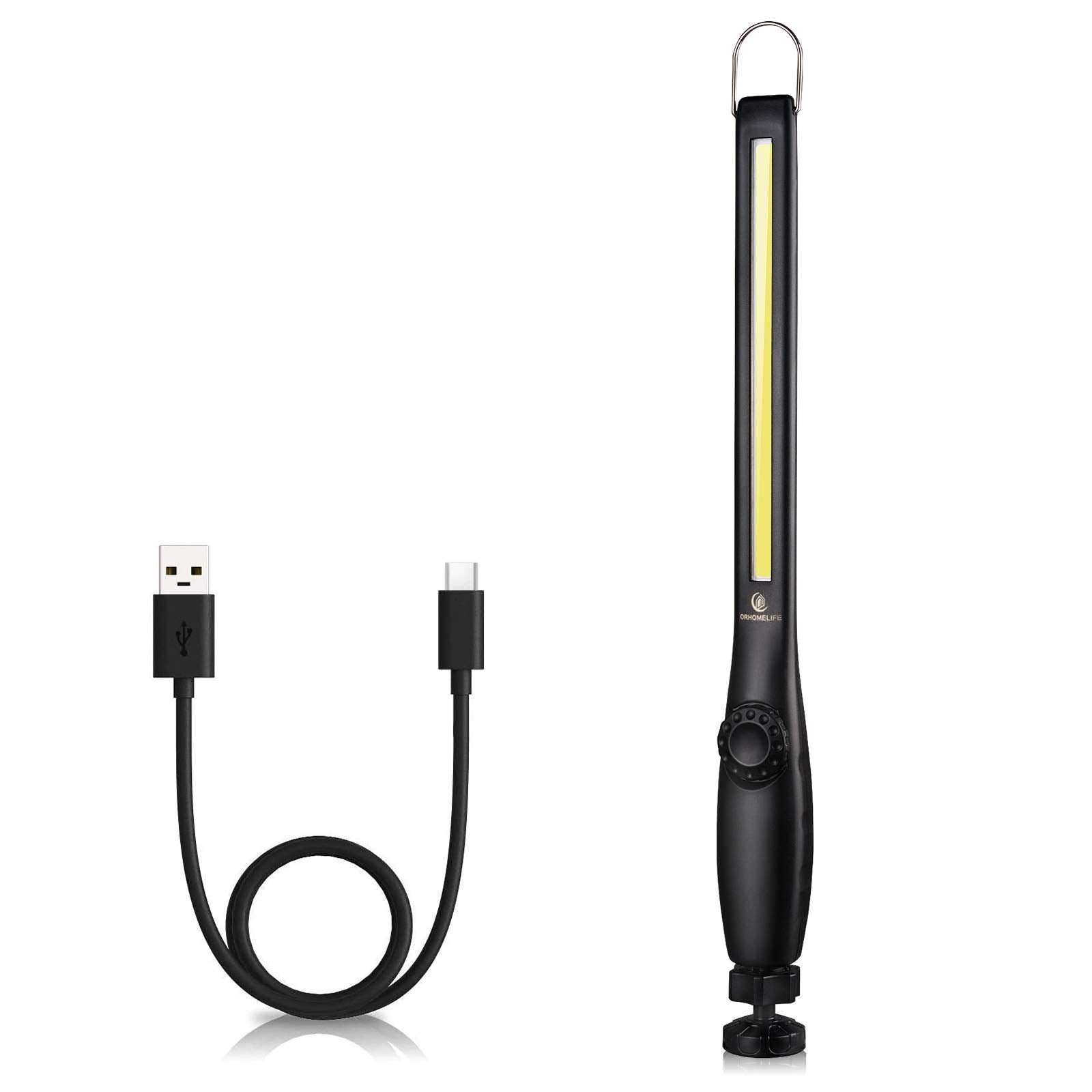 Orhomelife Magnetic Led Work Light, 24&quot; Usb Cable, 3300Mah Capacity, 4-Level Power Indicator Lights, 360 Pivoting Base, 20&quot; Pull Force, 72 Hours Of Low Brightness