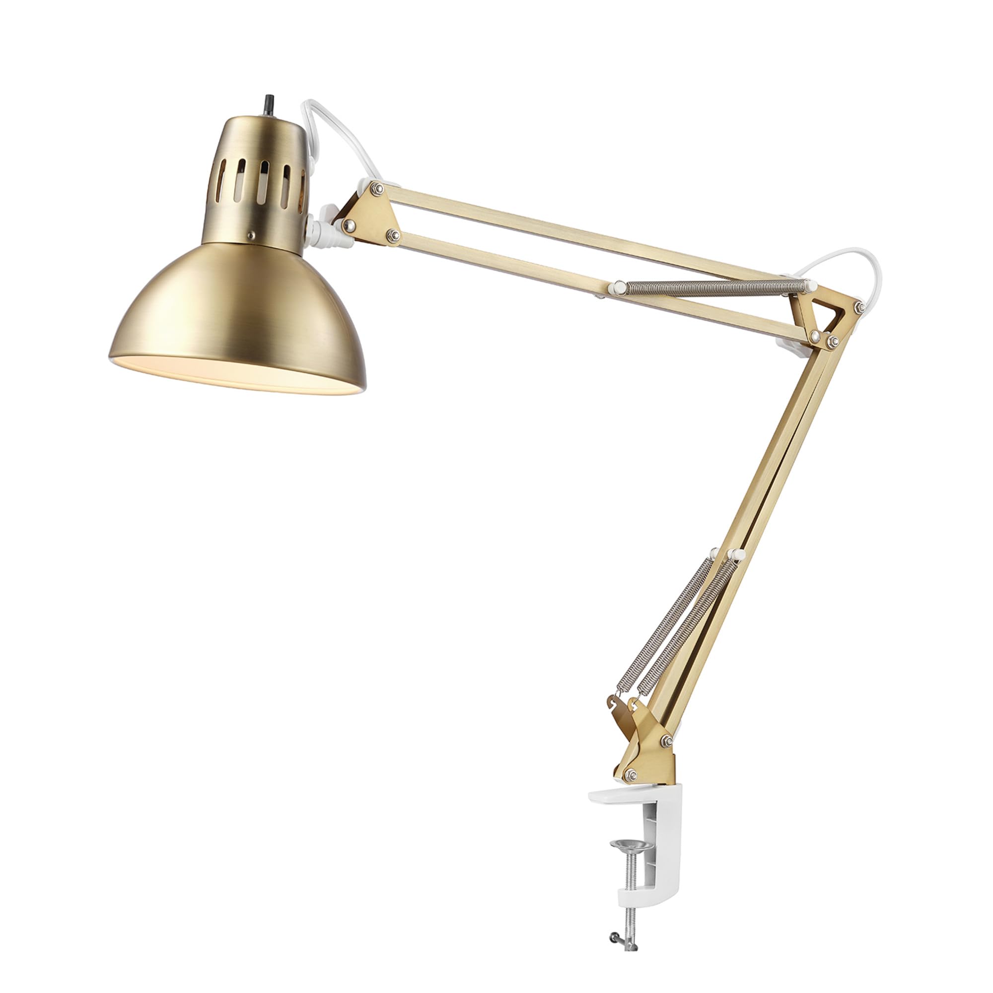 GLOBE Electric 62000010 32" Multi-Joint Desk Lamp, Matte Brass & White Accents, Adjustable Swing Arm, On/Off Rotary Switch, Home & Office