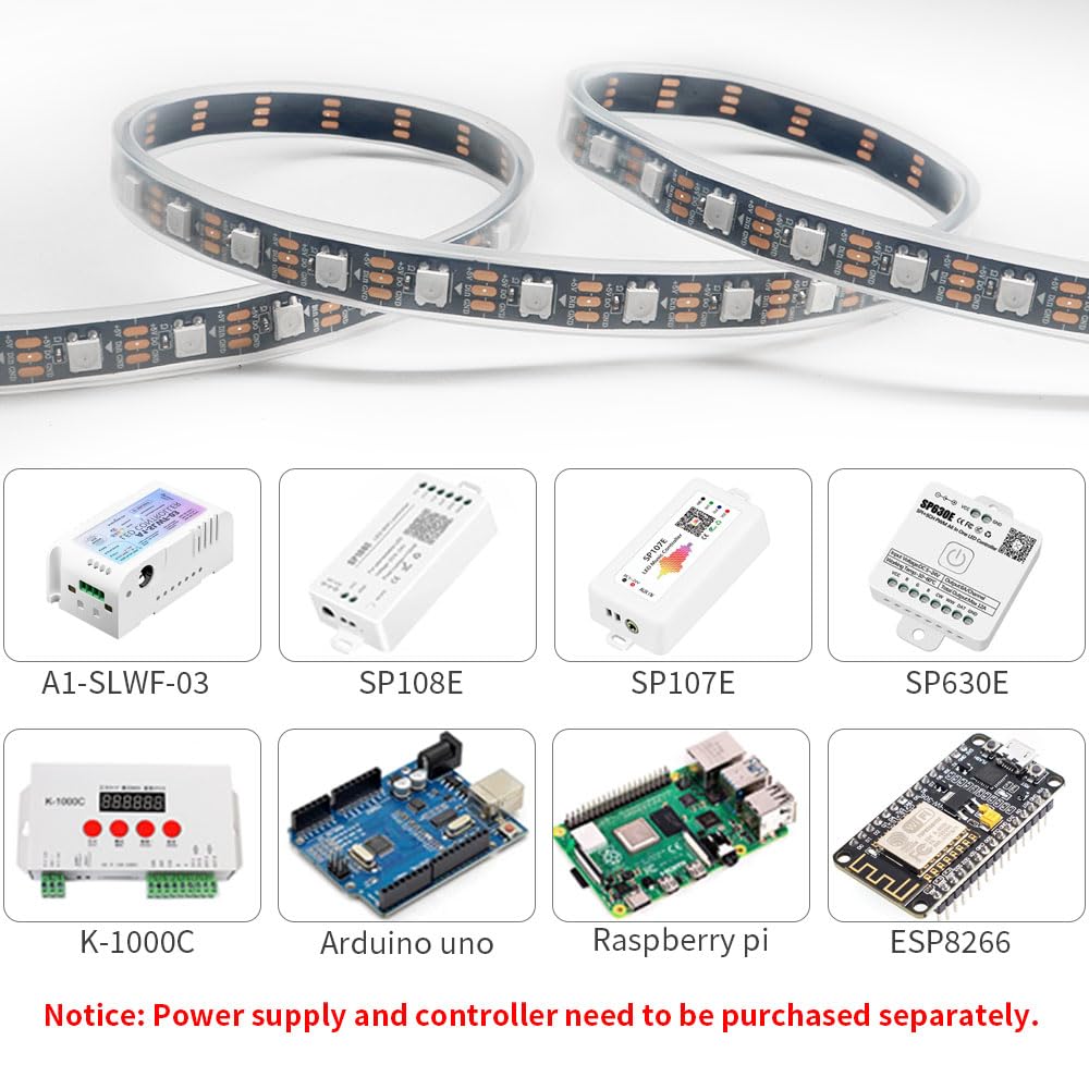 Loamlin Ws2812B Ic Rgb 5050Smd Eco Individual Addressable Led Strip Light, 16.4Ft 300Led 60Led/M Flexible Full Color Ip67 Waterp