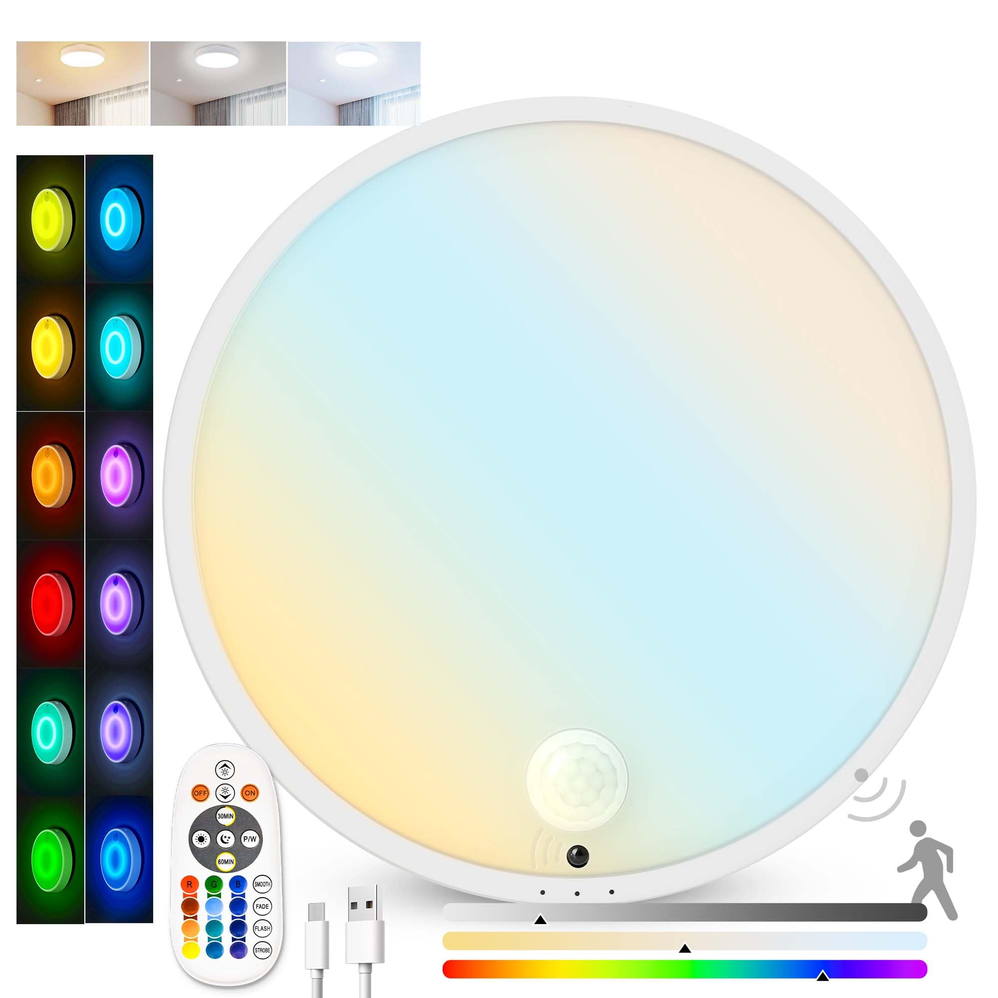 Molrebe Motion Sensor Ceiling Light, Rechargeable Battery Operated Ceiling Light With 15 Color Temperatures, Motion Activated Closet Light With Magnetic Base For Shower Bathroom Closet Porch Hallway