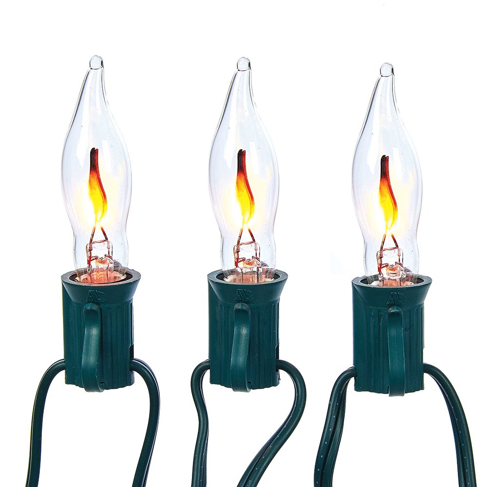 Kurt S. Adler 10-Light Flicker Flame Light Set, 12ft, Clear, Plastic, Model UL0702