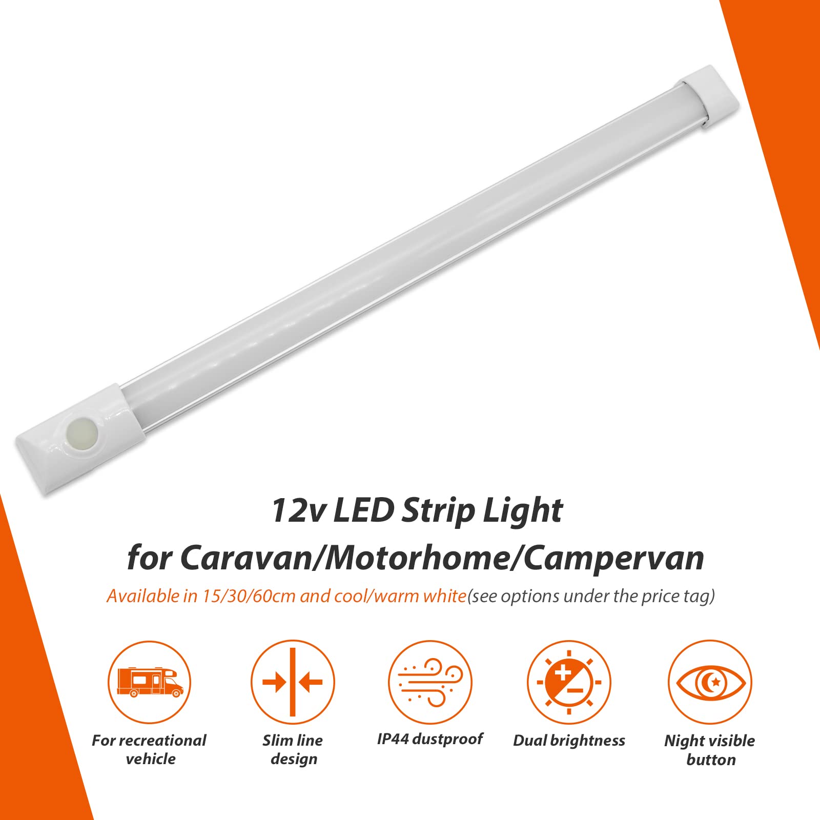 Dream Lighting 12V Led Under Cabinet Strip Light Rv Interior Light With Switch 12Inch Slim Line Lights - 5.4W, 6000K 2-Phased Wh