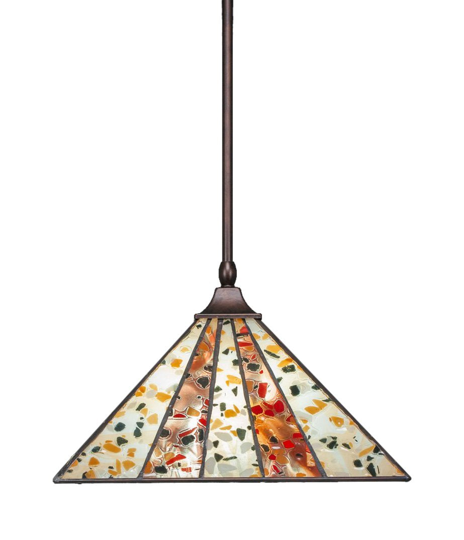 Toltec Lighting 13-Brz-956 Stem Hung Pendant With Square Fitter With 14&quot; Fiesta Tiffany Glass, Bronze Finish